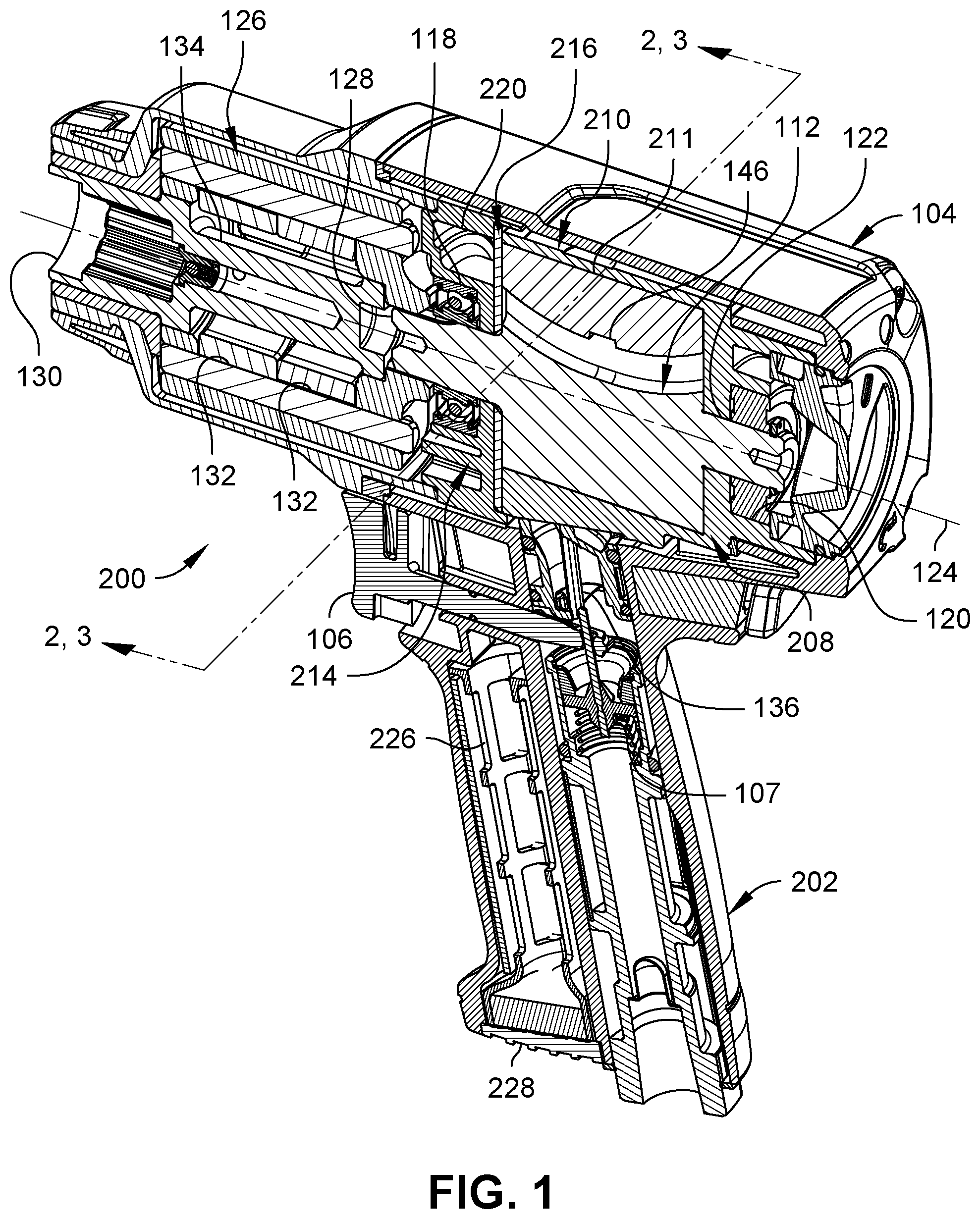 Patent US12496699 — Quieted front exhaust motor — Figure 1