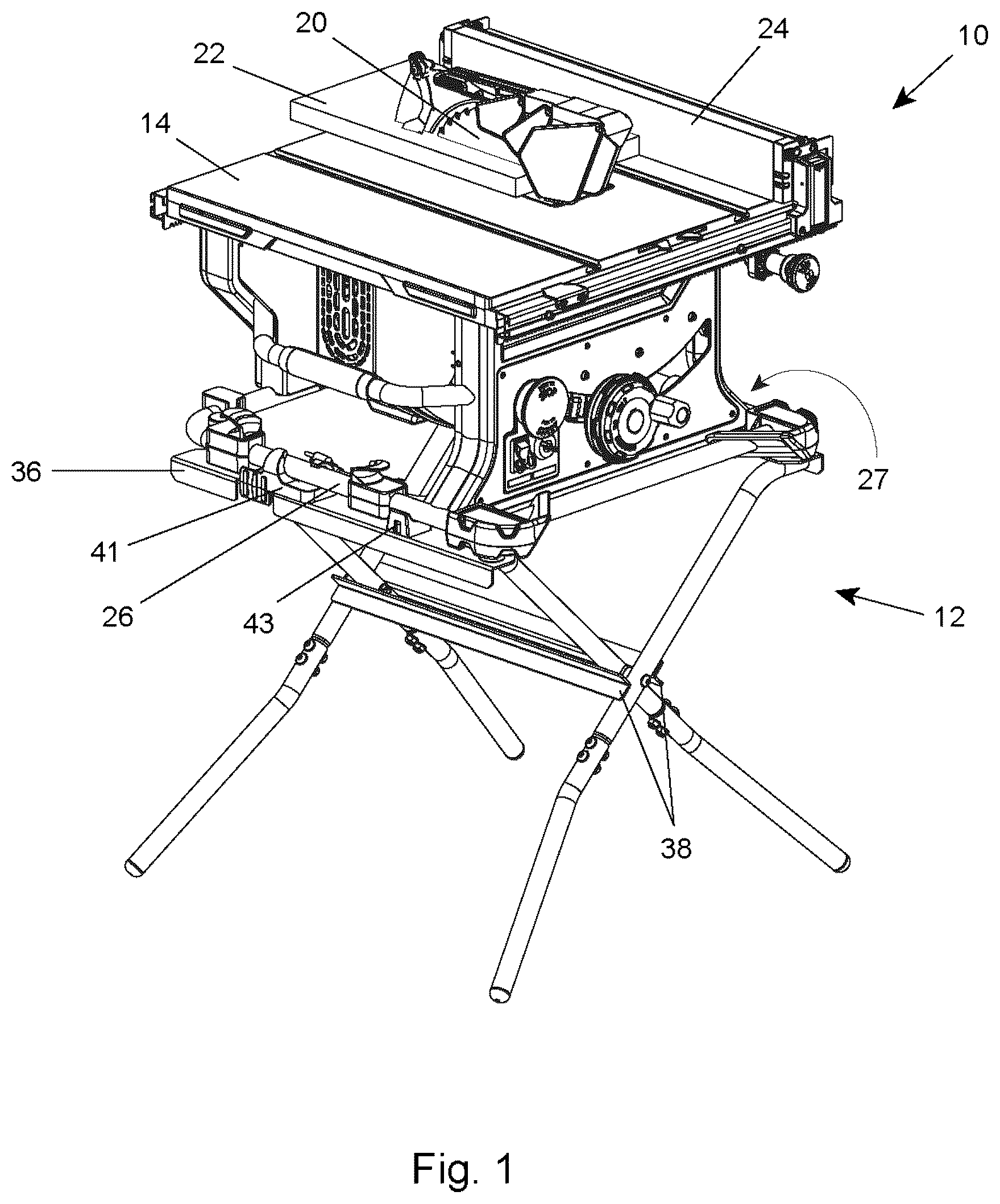 Patent US12496701 Figure 1 – Folding stand with securing mechanism