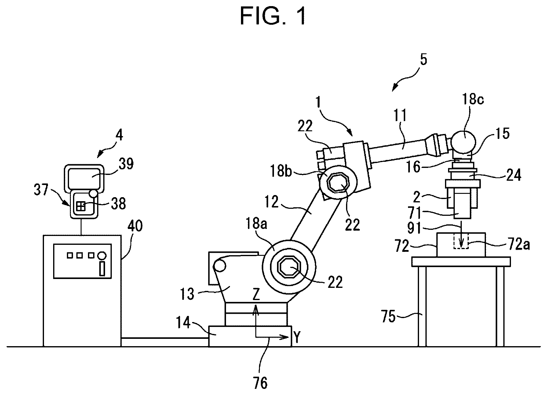 Patent US12496732 — Computation device for calculating permissible value of external force acting on robot device or workpiece, and device for controlling robot — Figure 1