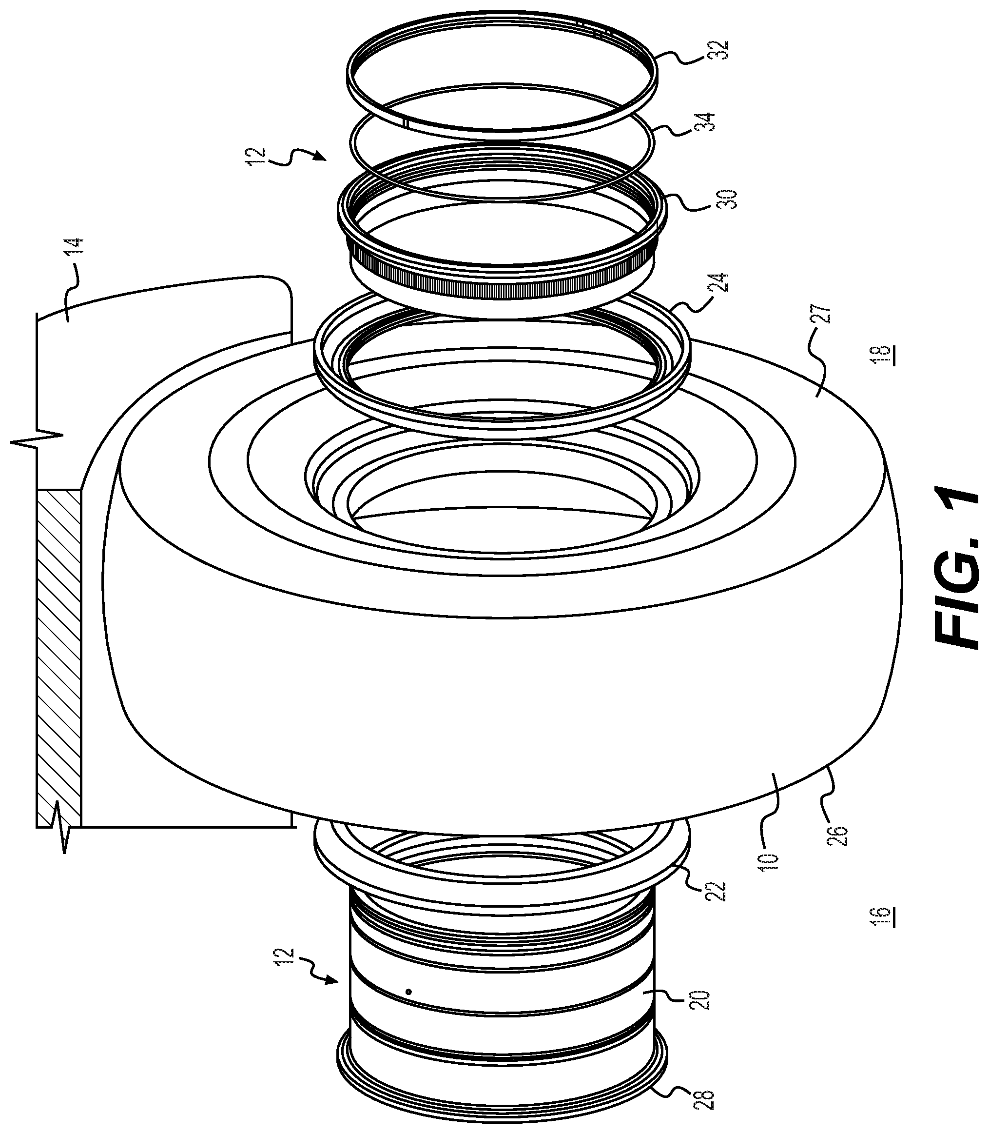 Patent US12496850 Figure 1 – Wheel assembly, lock-ring for wheel assembly, handle engageable with lock-ring, and related methods