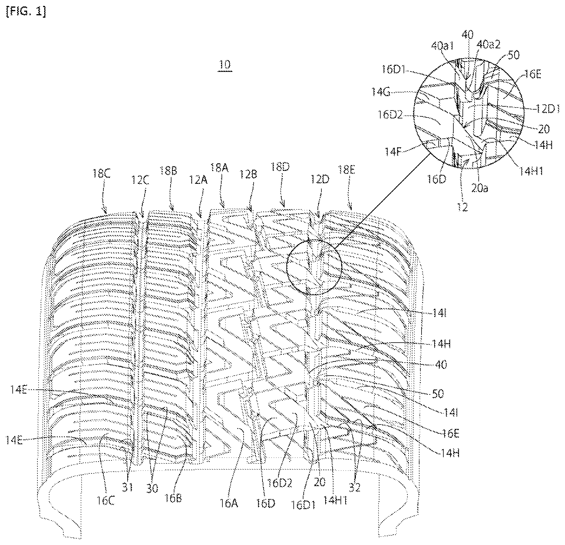 Patent US12496855 Figure 1 – Pneumatic tire
