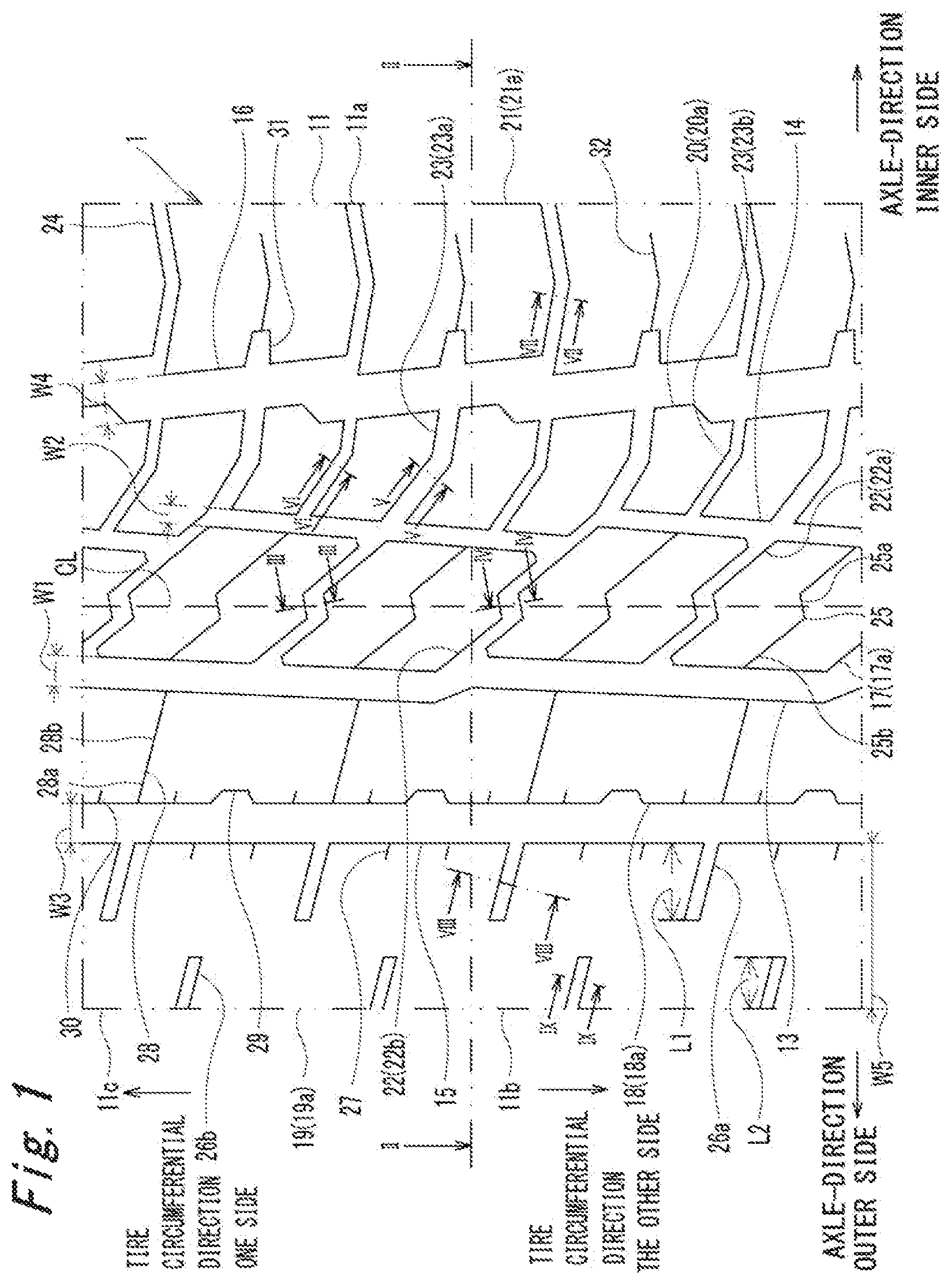 Patent US12496856 Figure 1 – Pneumatic tire