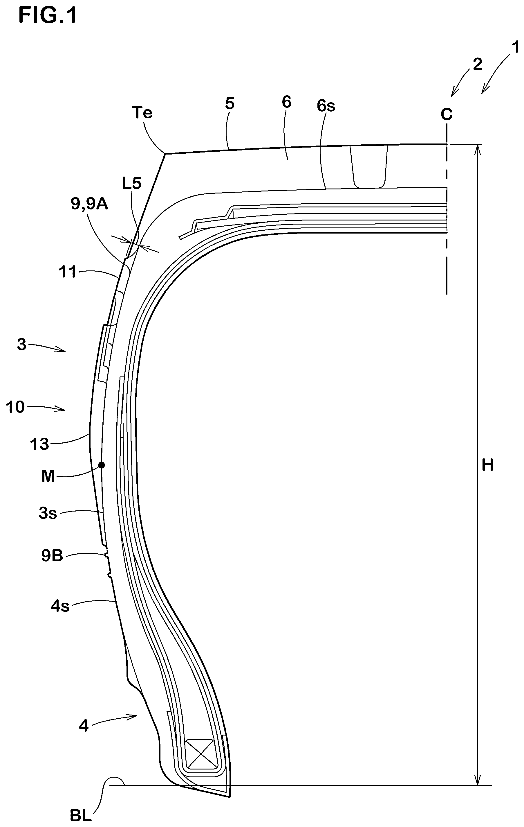 Patent US12496857 — Tire — Figure 1