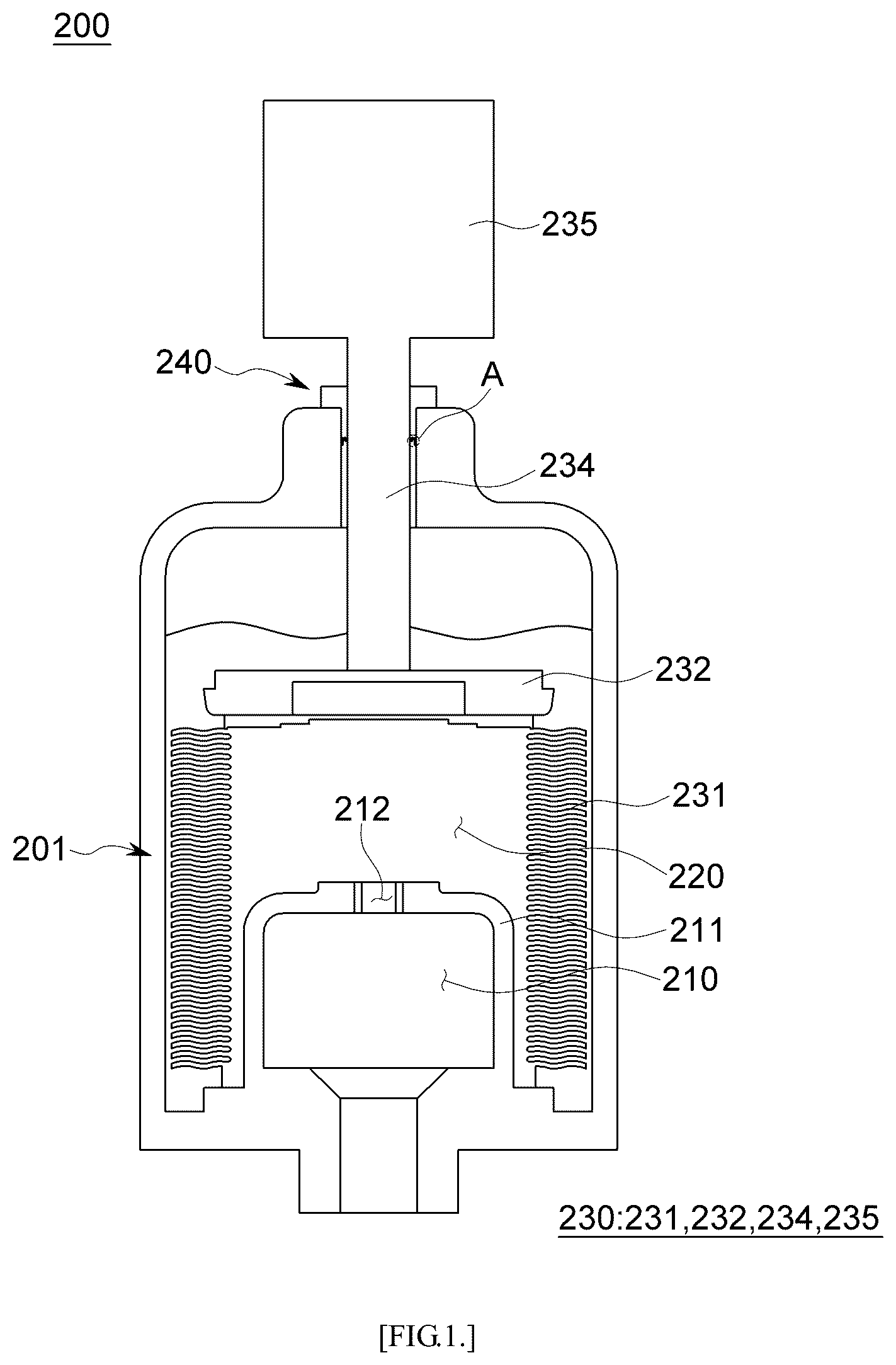 Patent US12496864 Figure 1 – Accumulator and vehicle suspension system including the same