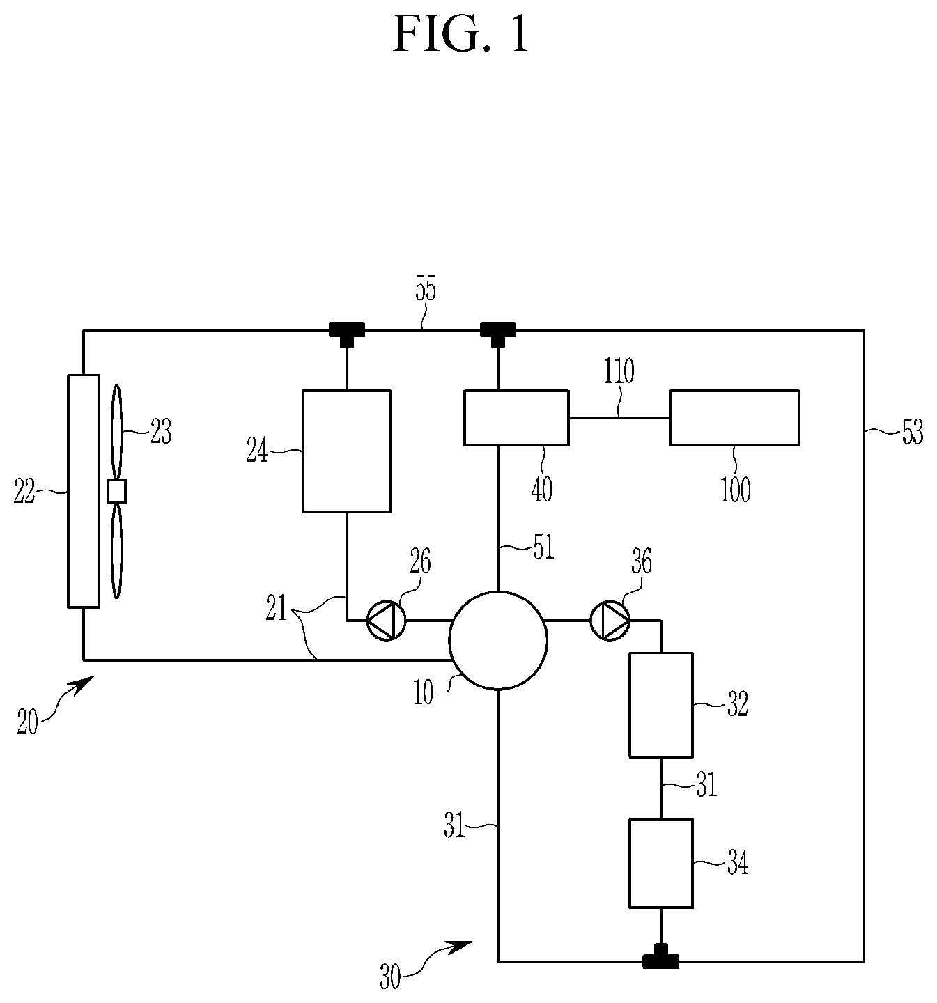 Patent US12496874 — Heat pump system for vehicle — Figure 1