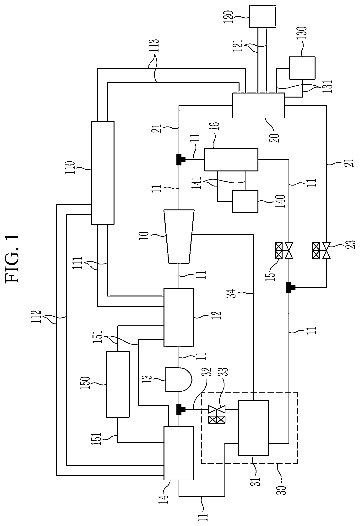 Patent US12496880 Figure 1 – Heat pump system for a vehicle