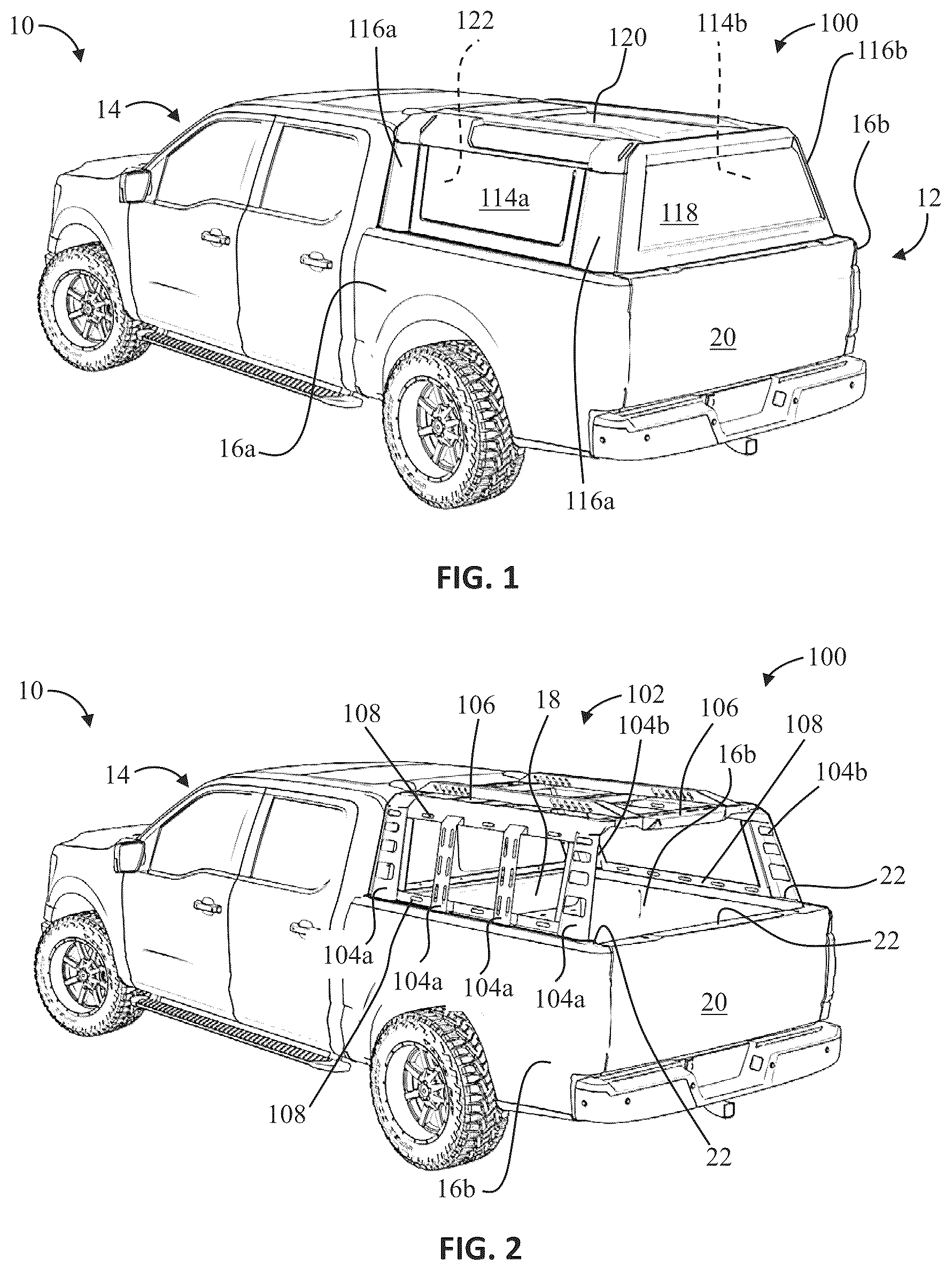 Patent US12496885 Figure 1 – Modular truck cap apparatus