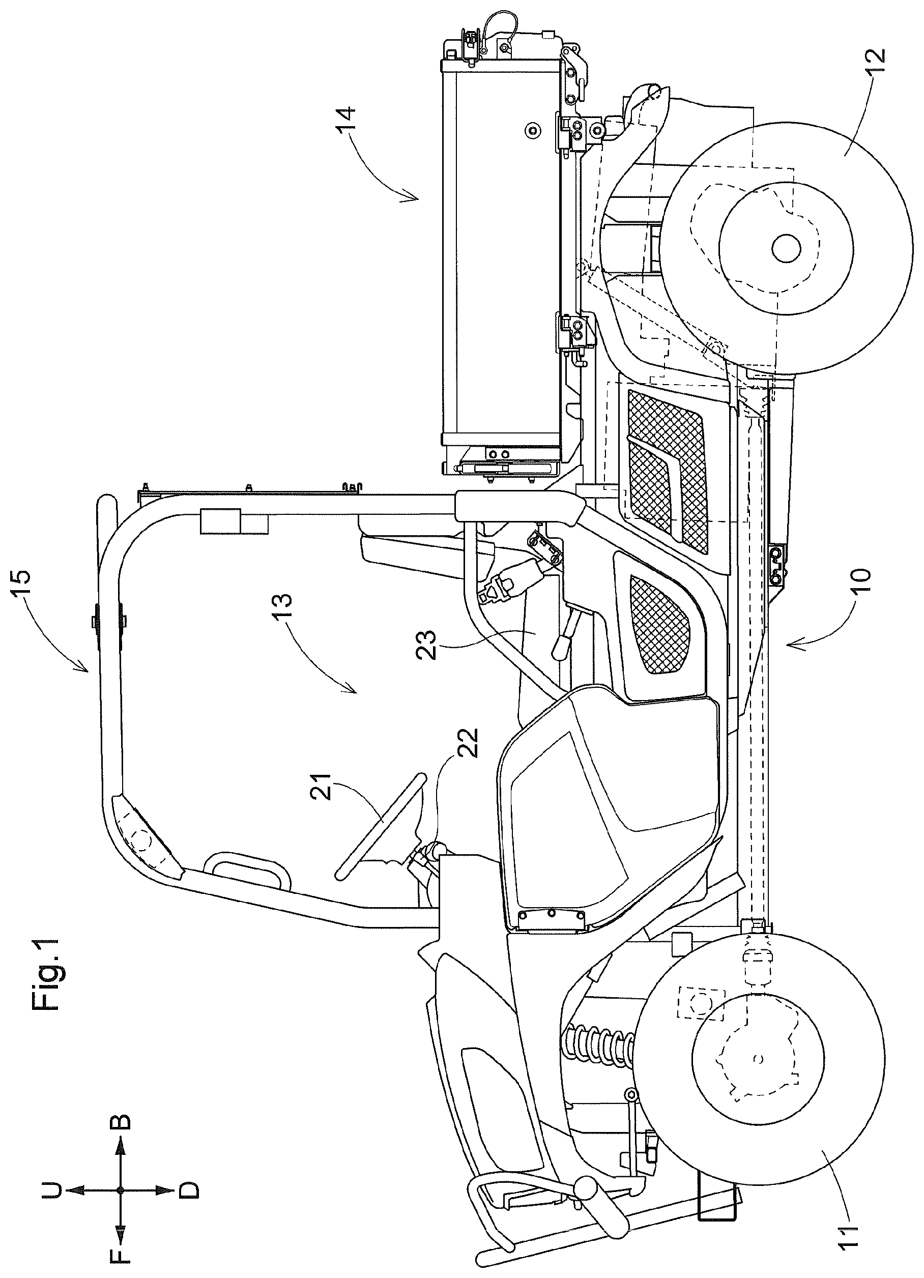 Patent US12496900 — In-vehicle fuel tank device and utility vehicle — Figure 1