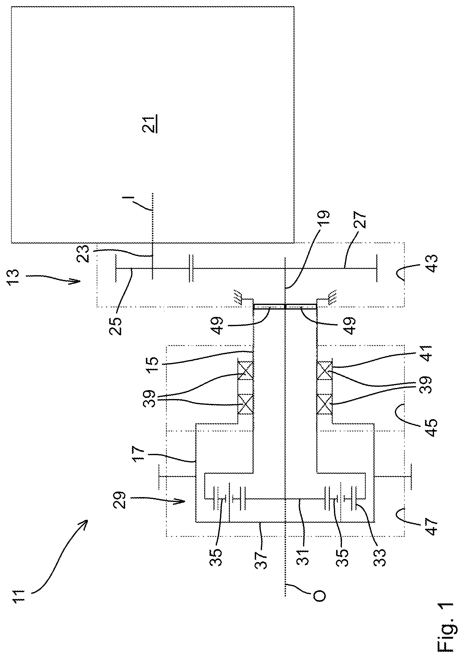 Patent US12496901 — Wheel side with offset gear and separate lubrication spaces — Figure 1