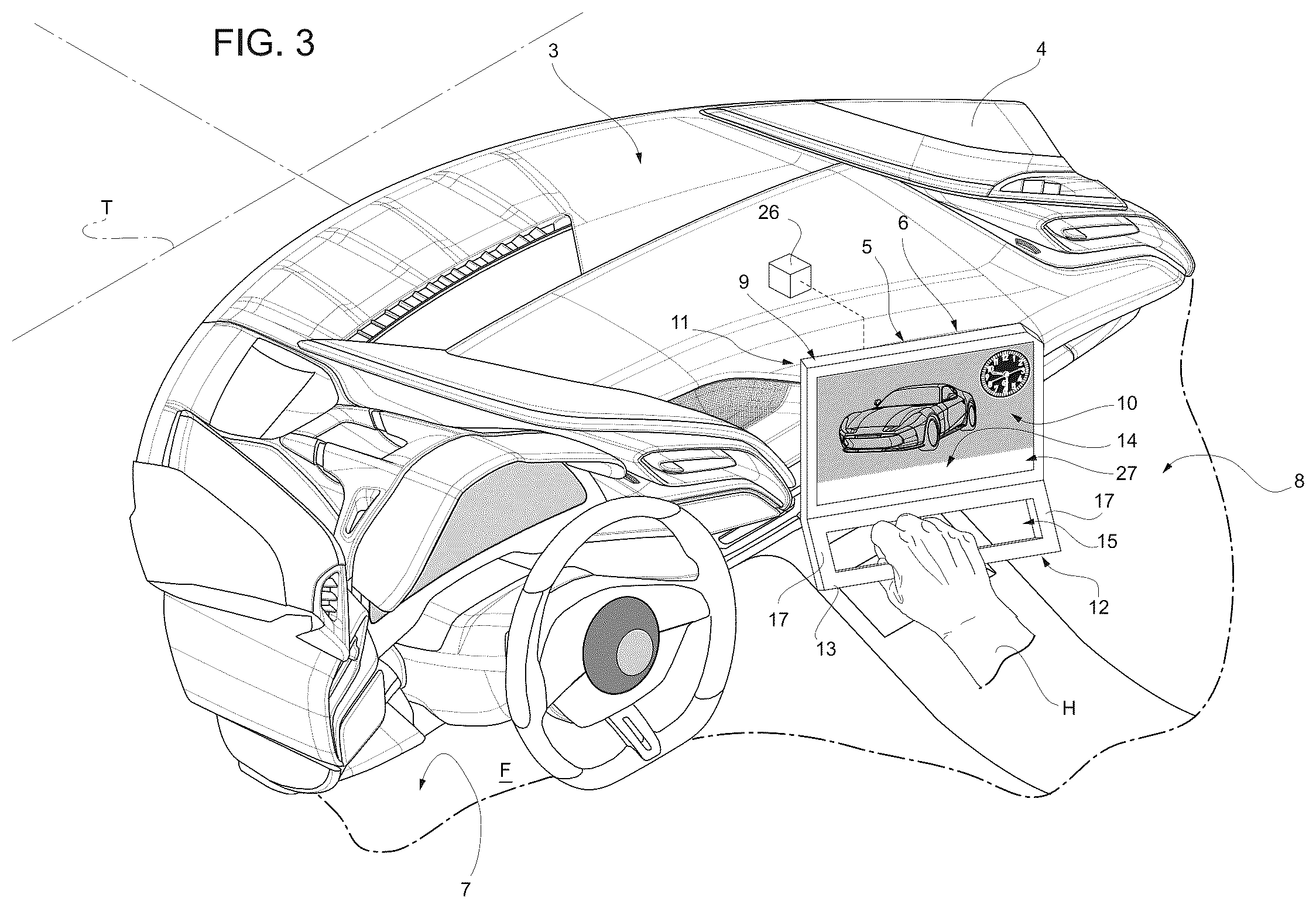 Patent US12496903 Figure 3 – Content display device for road vehicle and relative road vehicle