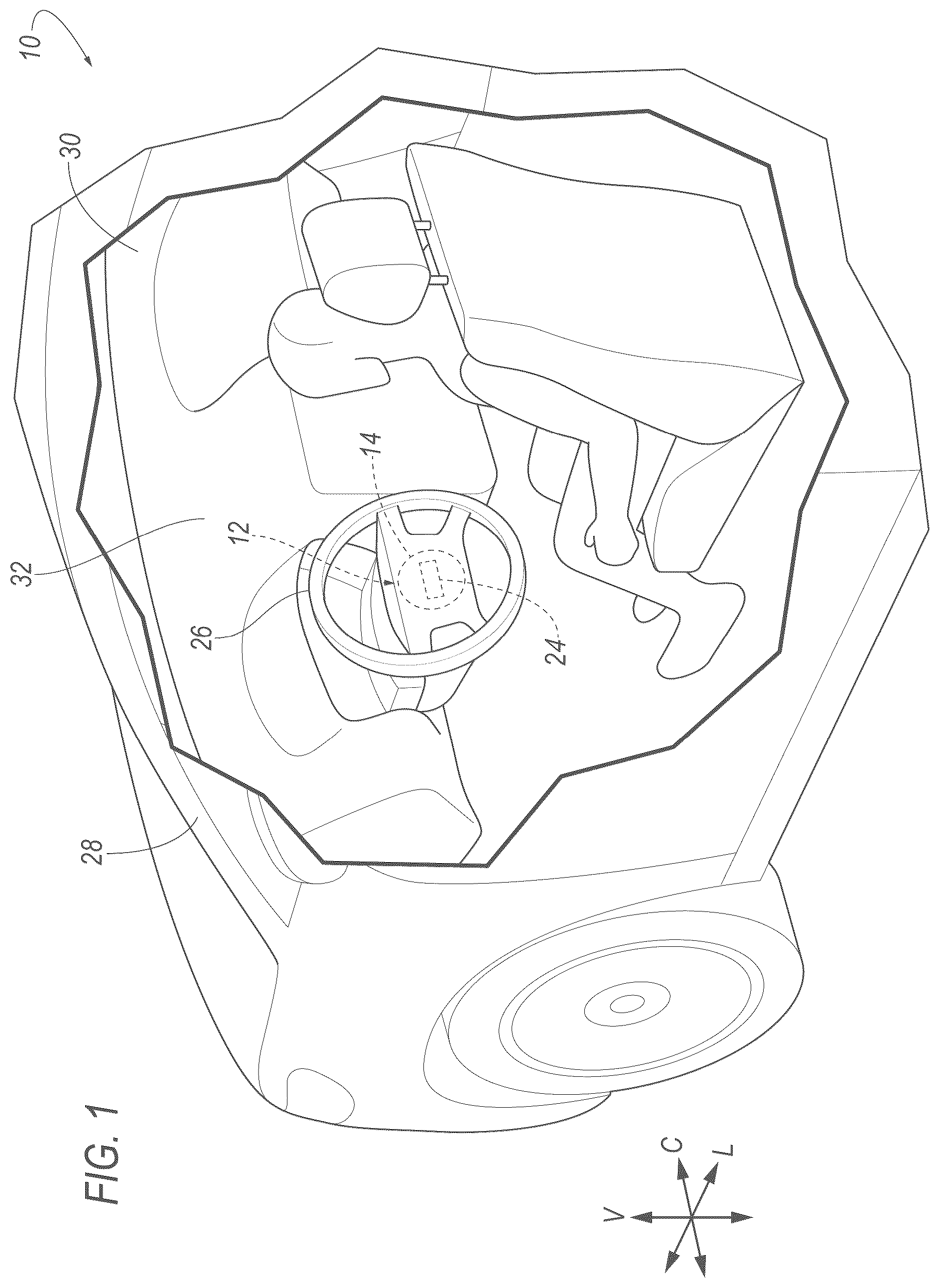 Patent US12496995 — Vehicle airbag with elastic vent assembly — Figure 1