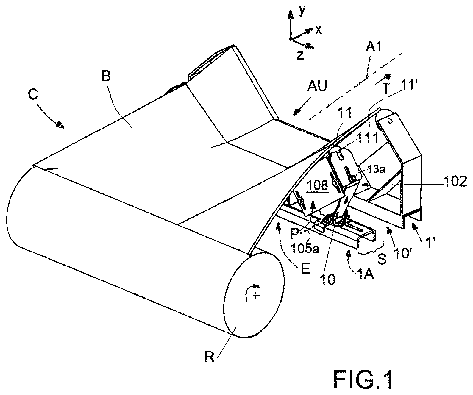 Patent US12497244 — Device for laterally guiding an endless conveyor belt of a trough conveyor — Figure 1