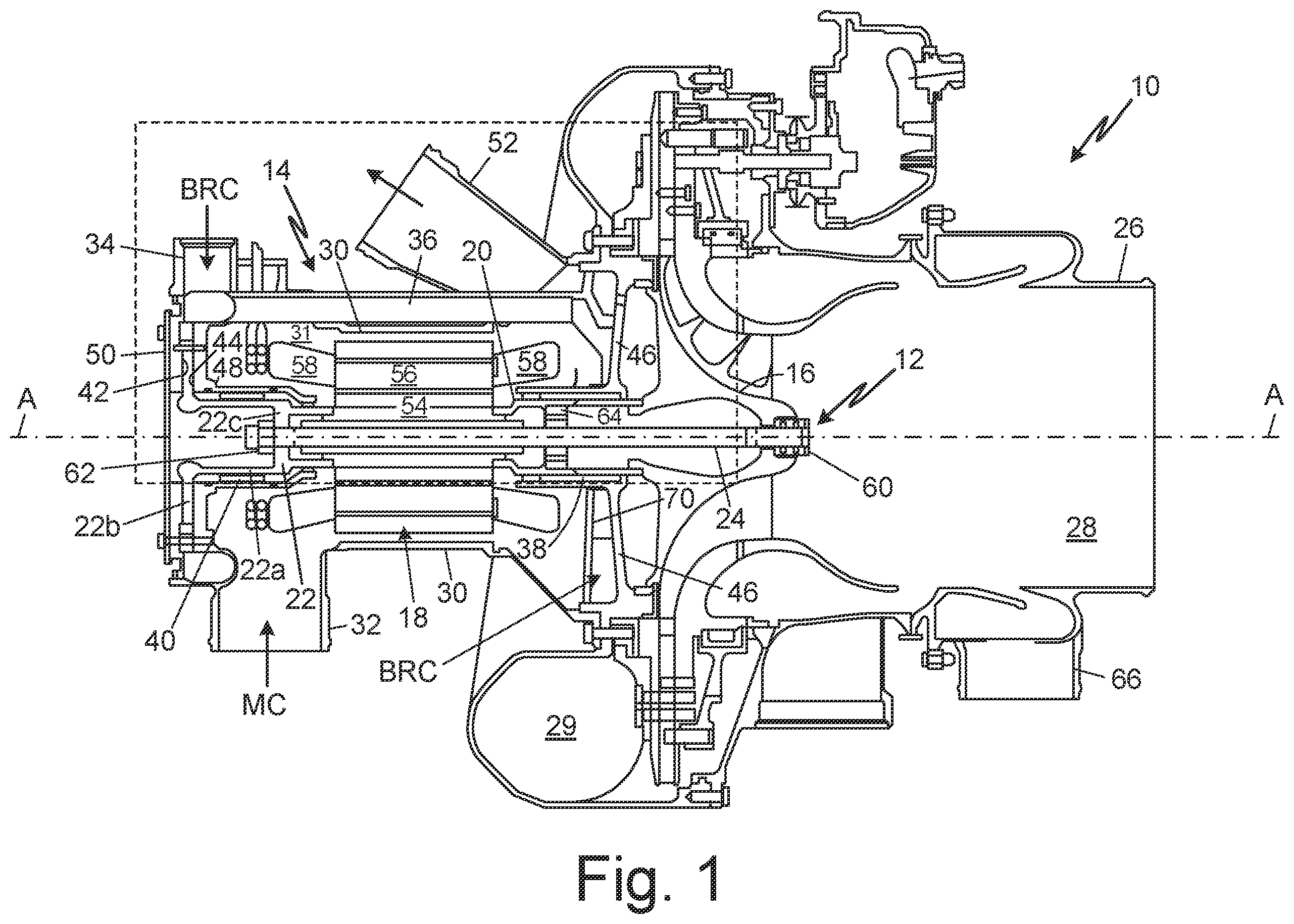 Patent US12504016 — Bearing cooling flow path for a cabin air compressor — Figure 1
