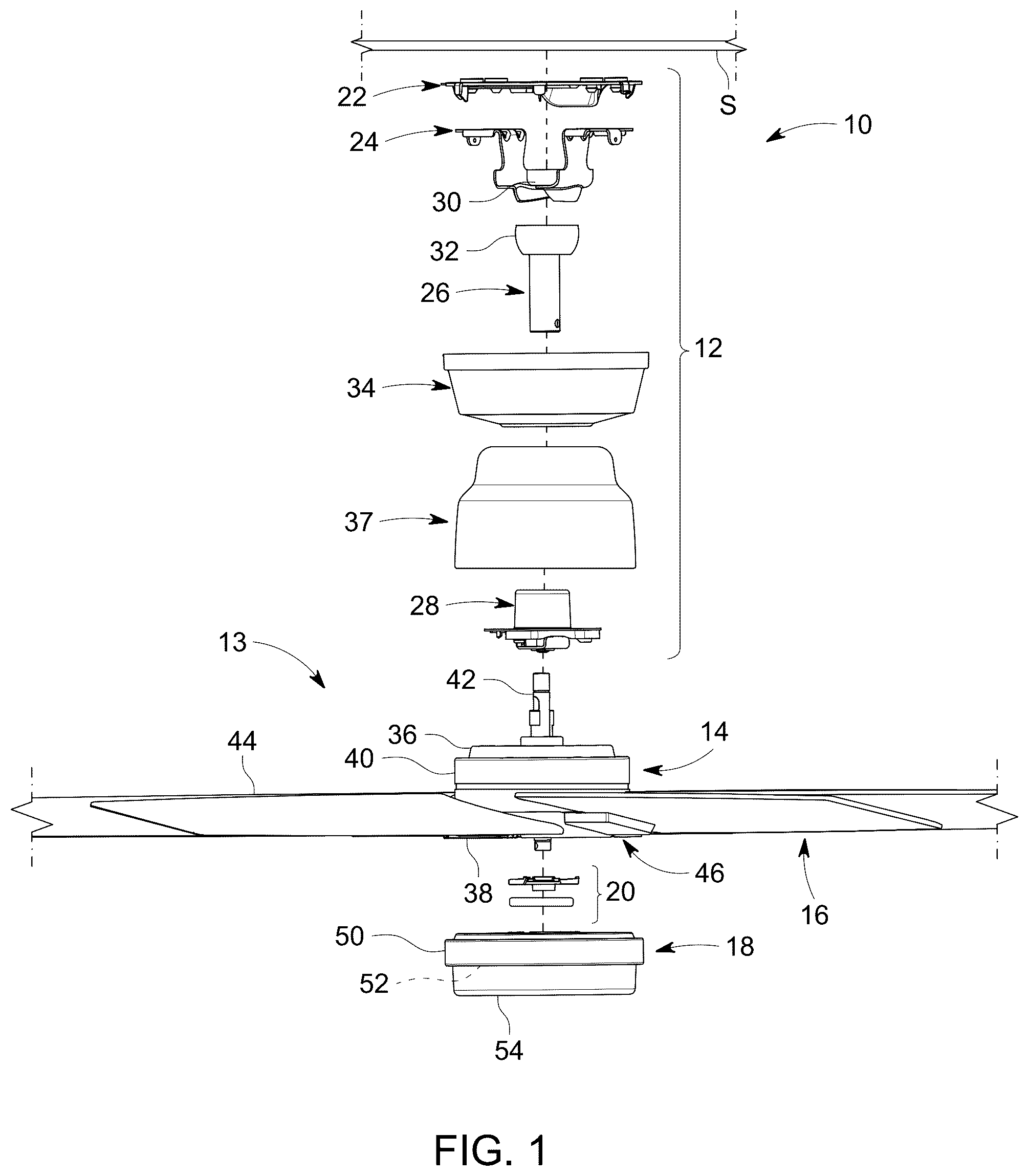Patent US12504022 — Ceiling fan with a blade quick connection — Figure 1