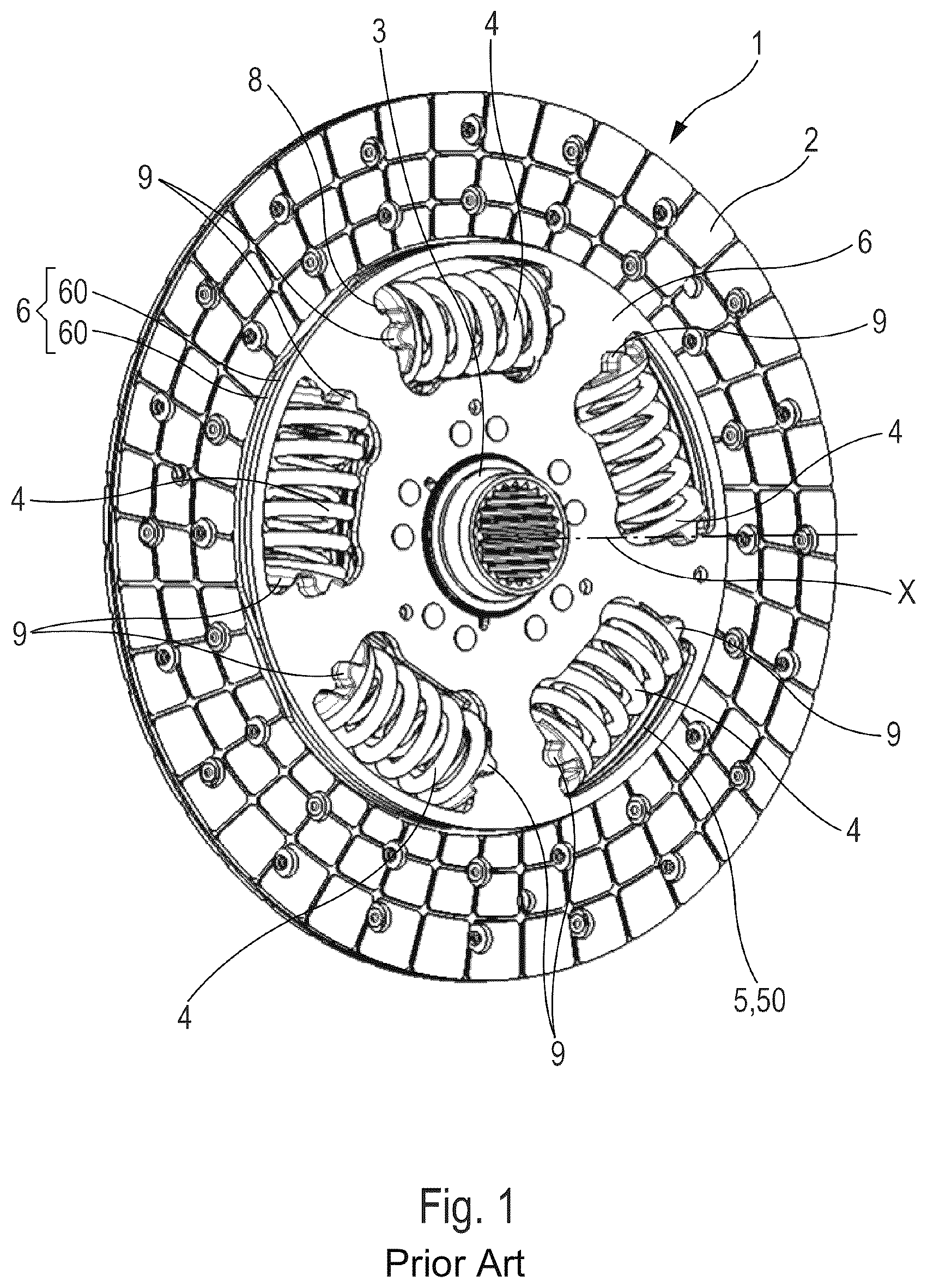 Patent US12504056 Figure 1 – Torsion damper device, seat for a torsion damper device and method for manufacturing a torsion damper
