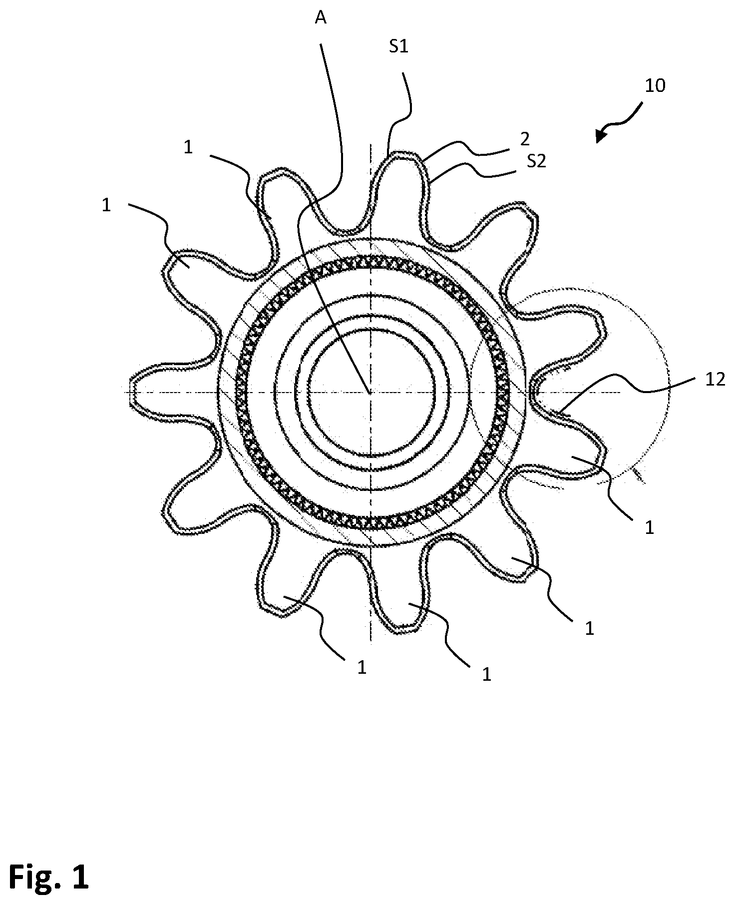 Patent US12504063 Figure 1 – Tooth geometry for headstock gear for feed system of a shearer loader