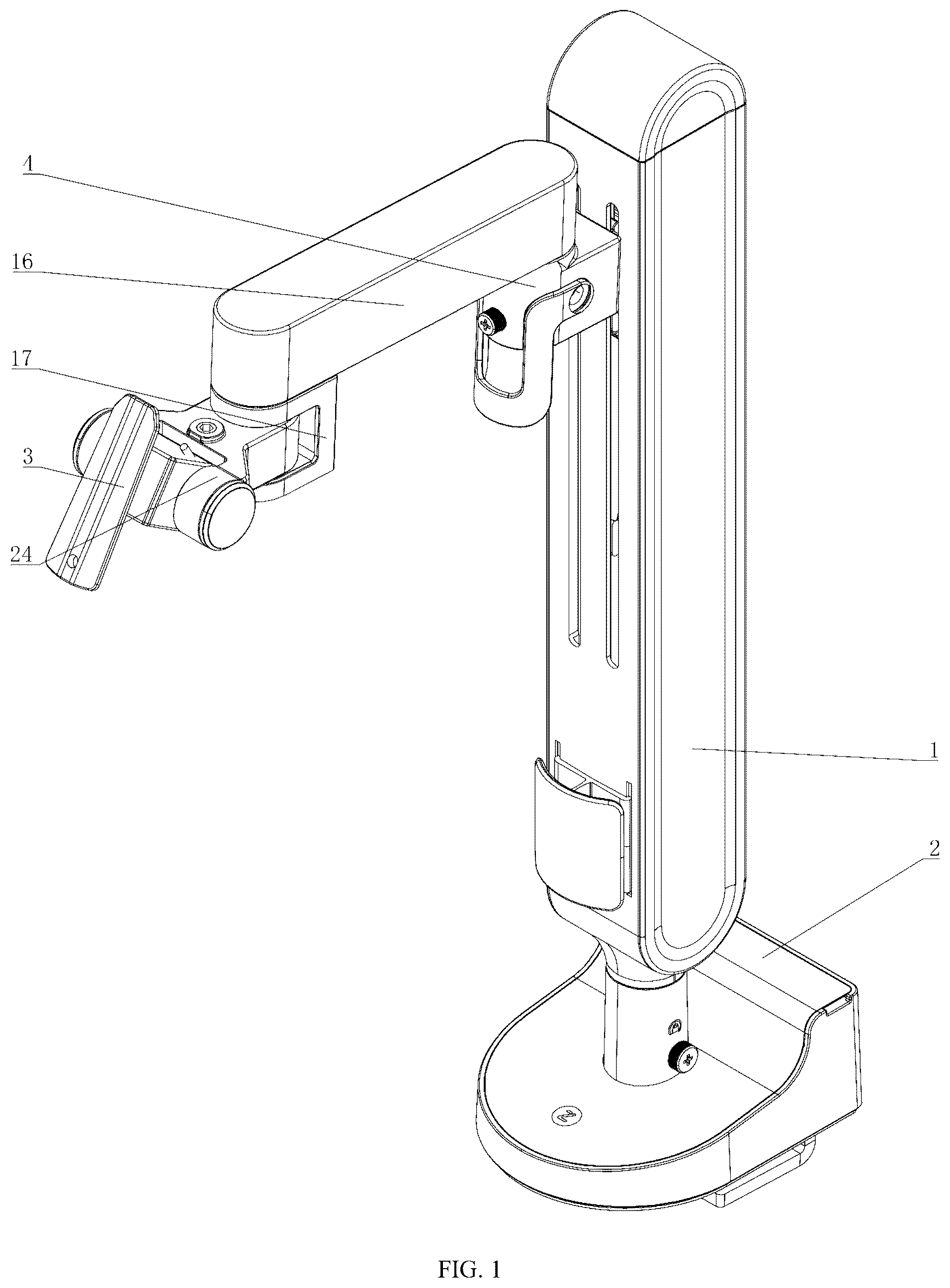 Patent US12504110 — Display support facilitating multi-directional adjustment and being telescopic — Figure 1