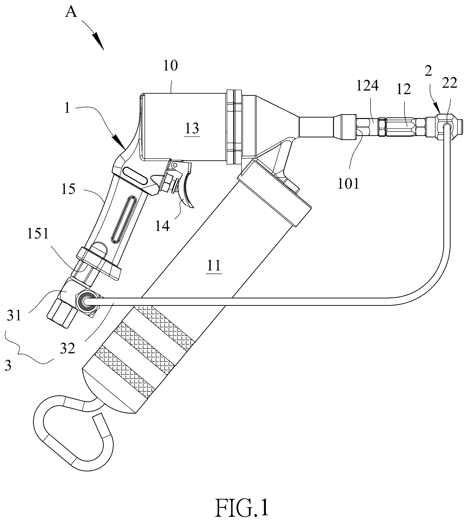 Patent US12504119 — Lubricant atomizing device for grease guns — Figure 1