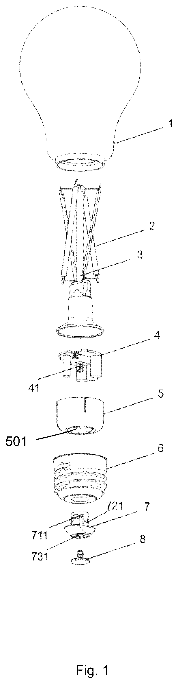 Patent US12504130 — Lighting apparatus with switch rotating ring at bottom of edison cap — Figure 1