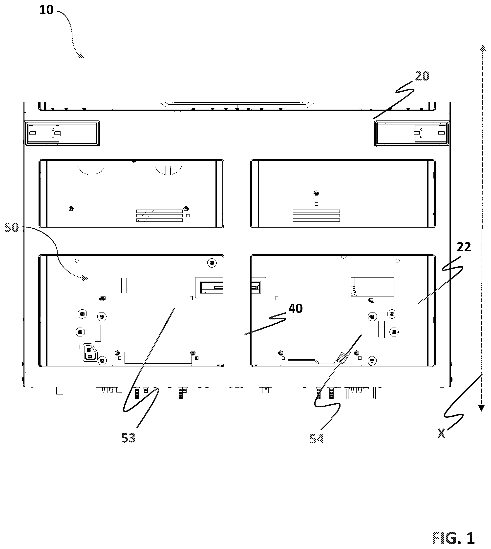 Patent US12504223 — Cooling device with a center pillar and a rail fixation assembly — Figure 1