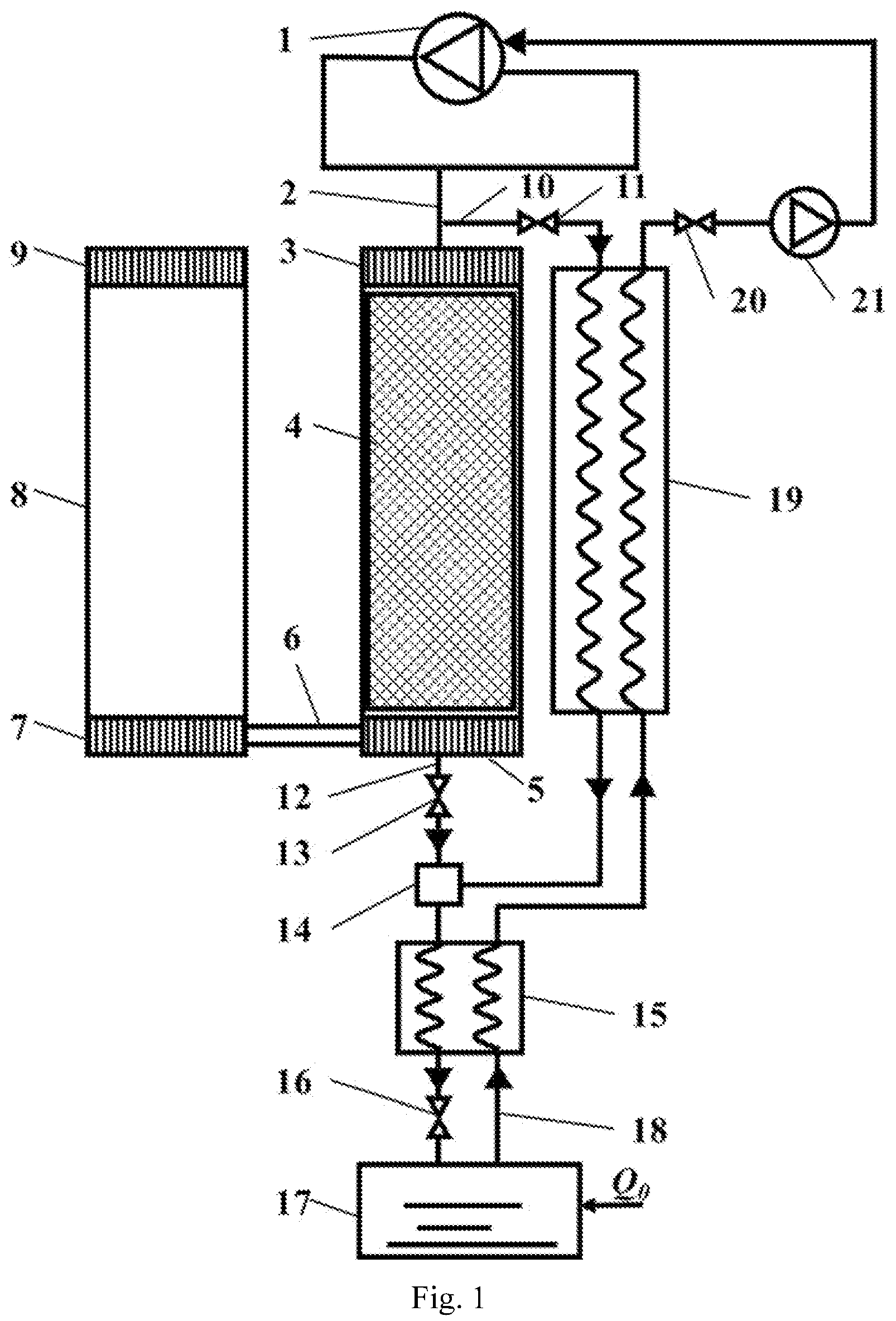 Patent US12504225 — Hydrogen or helium throttling liquefaction system using direct current flow from the cold and hot ends of the regenerative cryocoolers — Figure 1