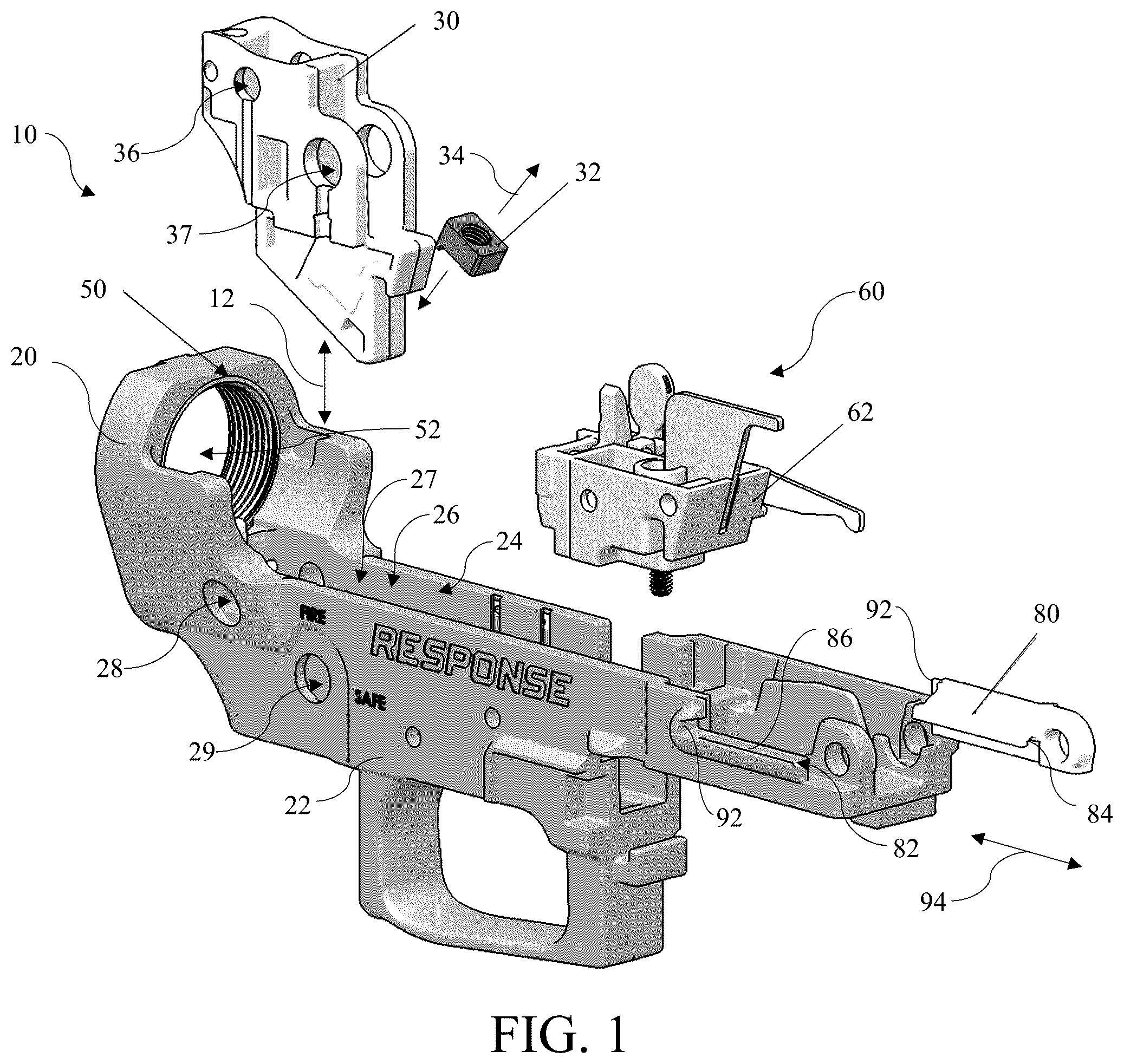 Patent US12504242 Figure 1 – Modular lower receiver