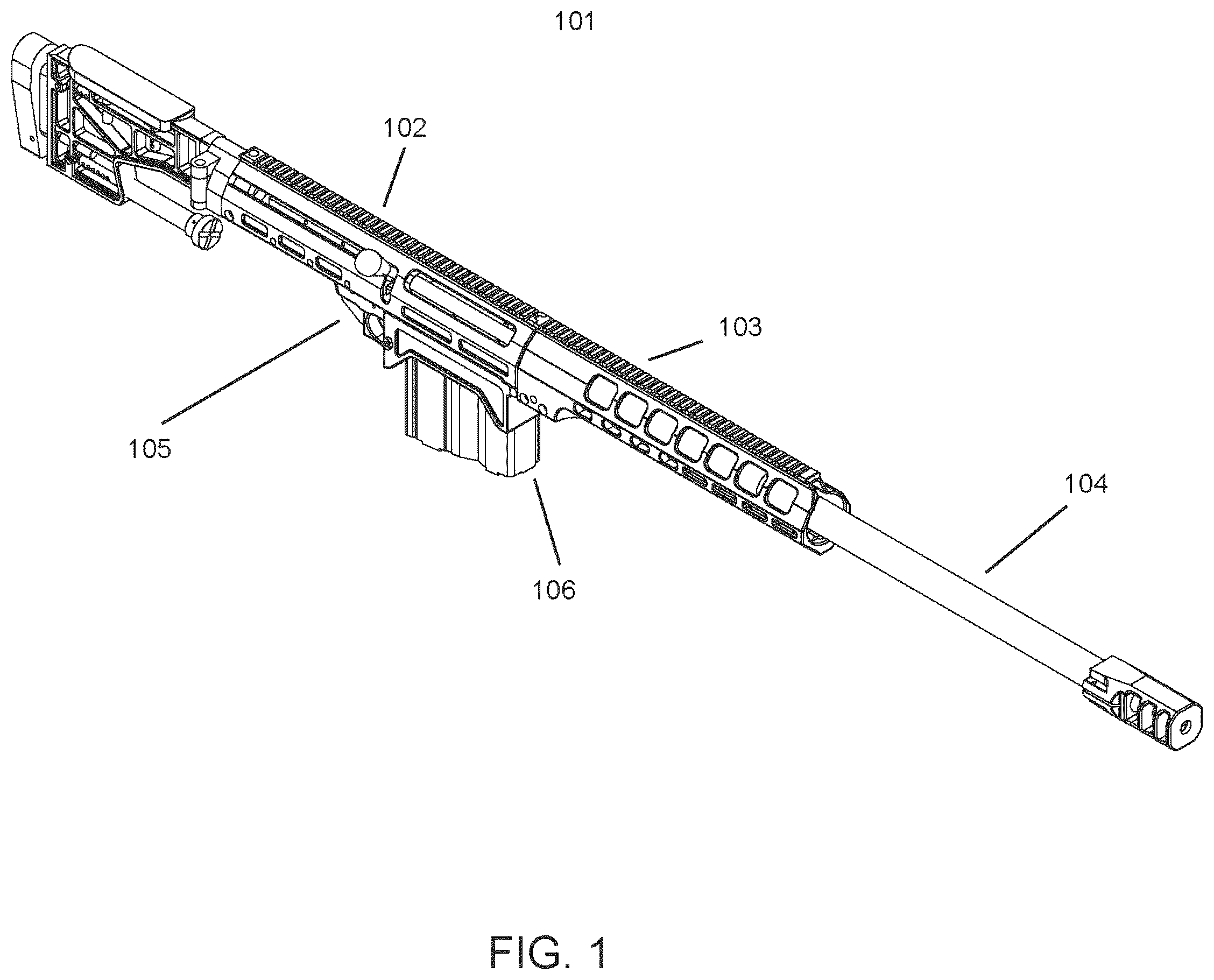 Patent US12504244 Figure 1 – Modular bolt action rifle with bearings