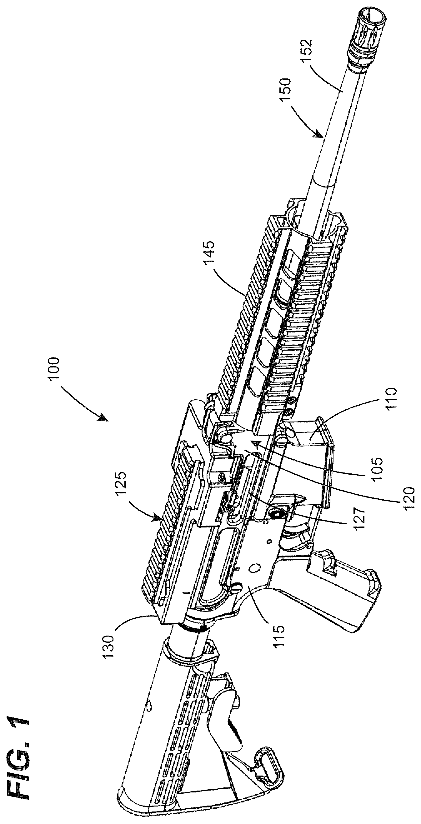 Patent US12504245 Figure 1 – Firearm receiver systems offering a fixed-barrel arrangement and pressure relief capability