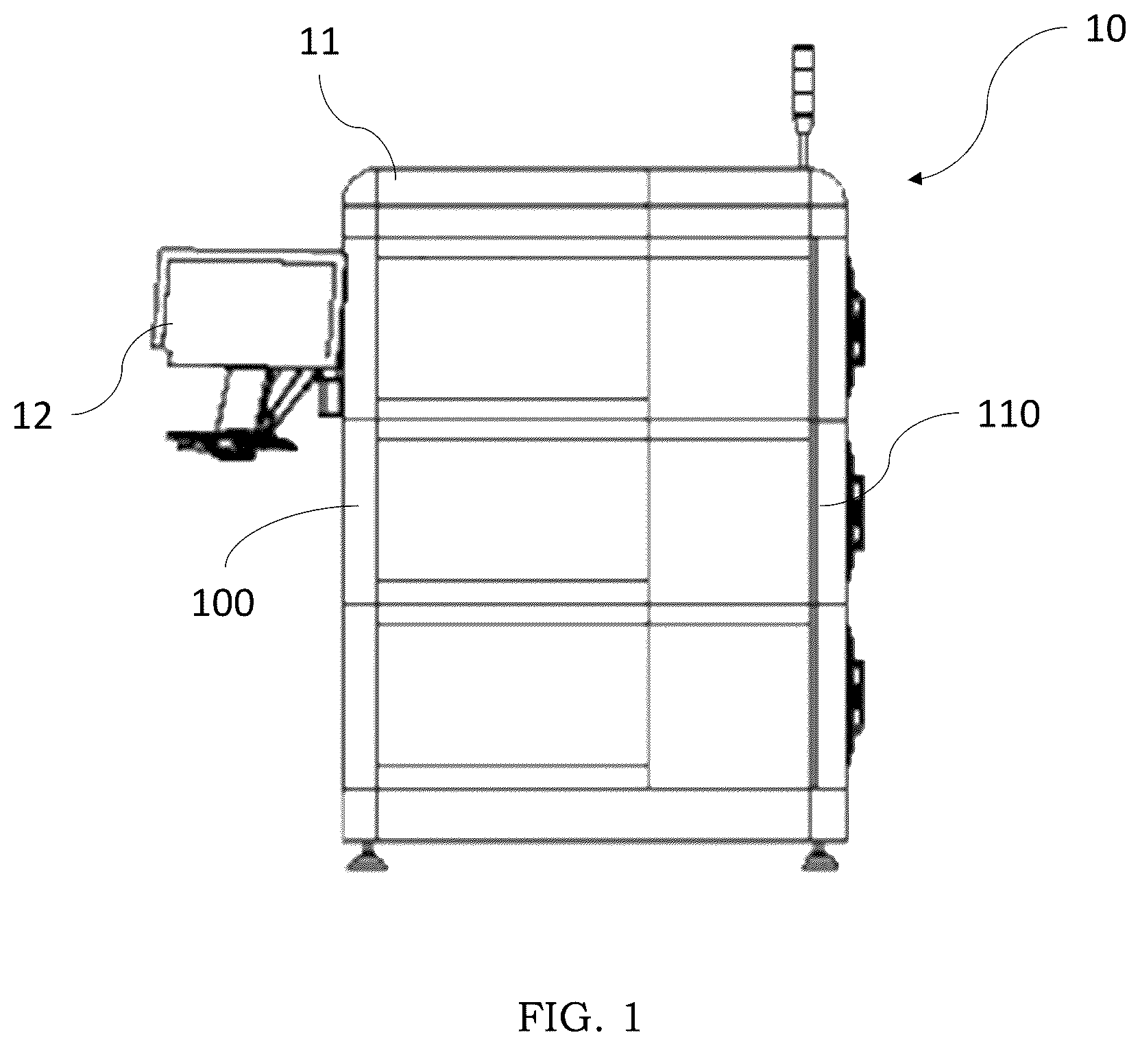 Patent US12504464 Figure 1 – Burn-in station for performing burn-in testing of electronic devices