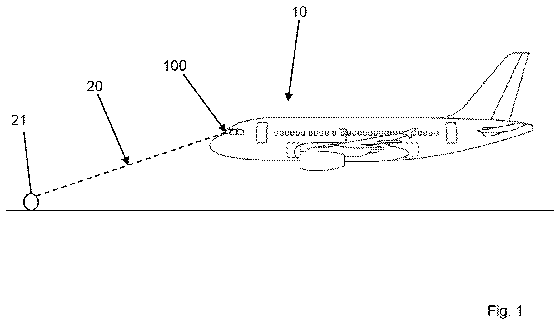 Patent US12504501 — Window for an aircraft, aircraft, and method for determining the position at which a laser beam impacts a window — Figure 1