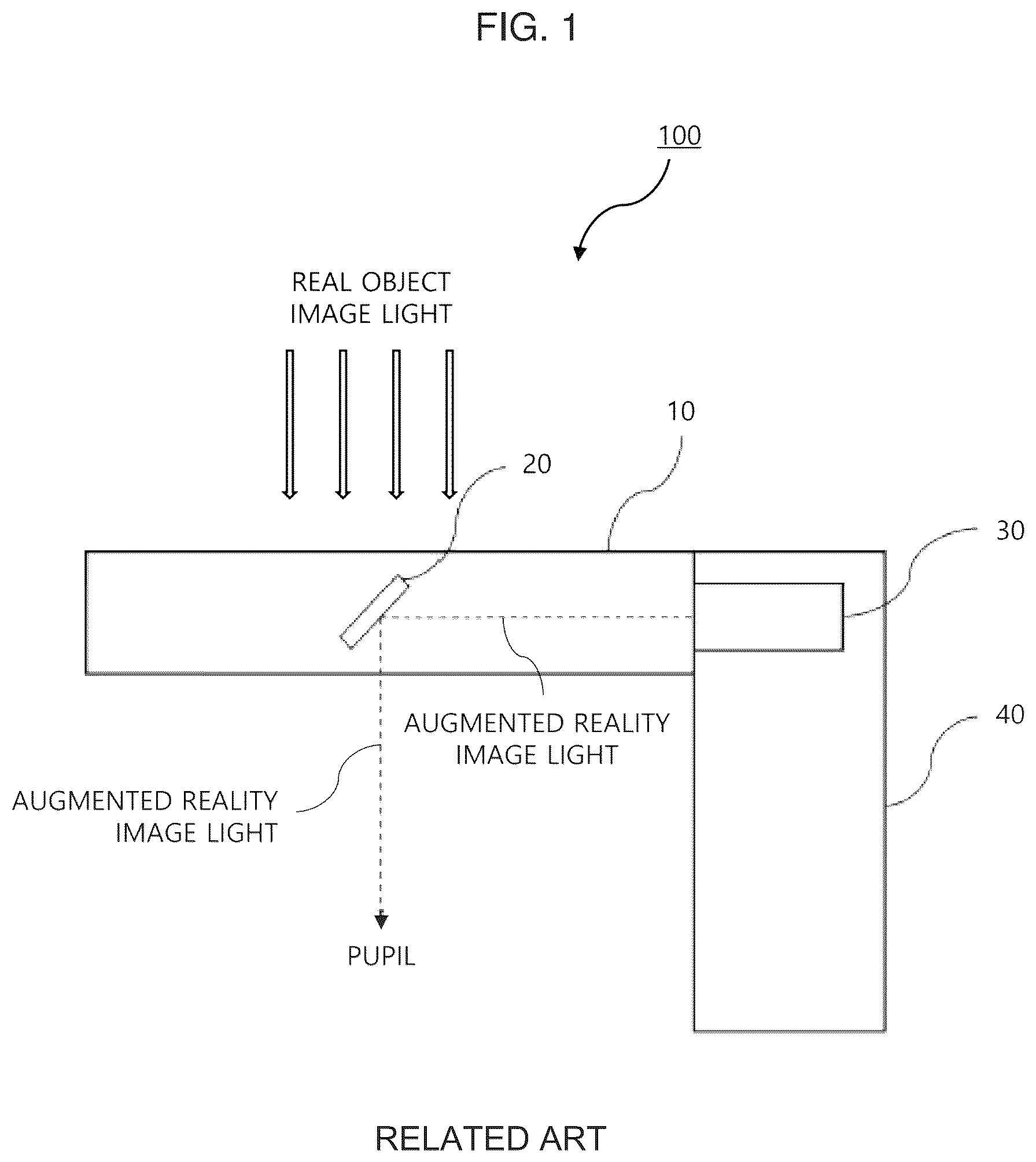 Patent US12504630 — Compact optical device for augmented reality using total internal reflection — Figure 1