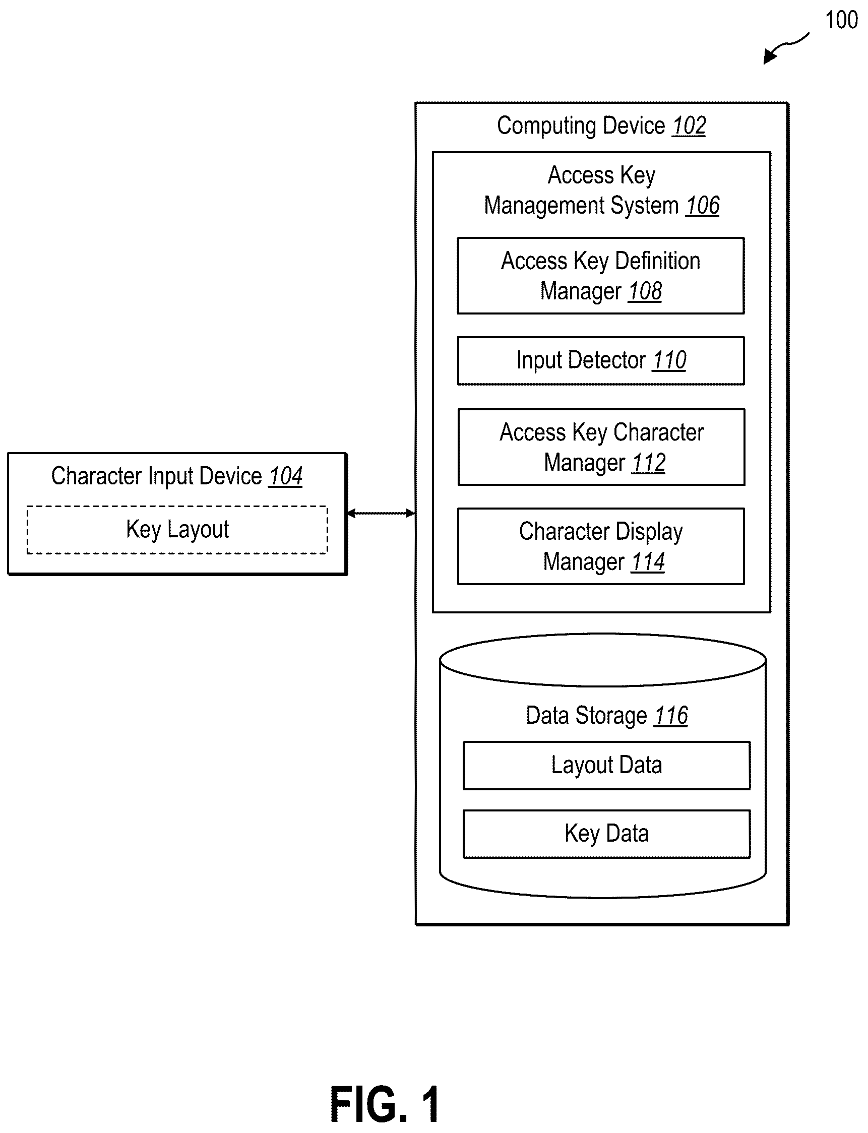 Patent US12504832 — Determining and presenting access keys for a current keyboard layout — Figure 1
