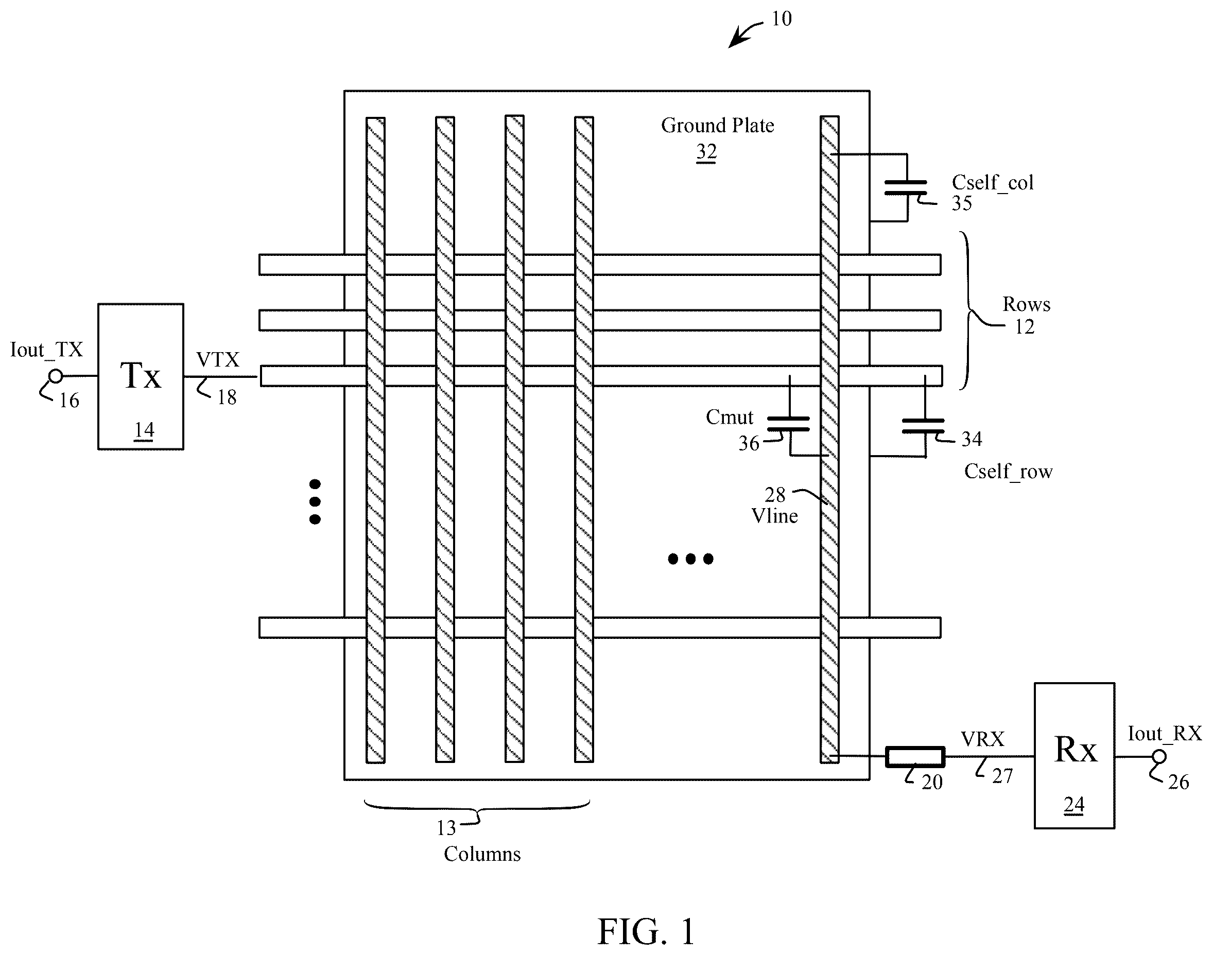 Patent US12504850 — Methods and apparatus for display noise canceling in a touch sensing system — Figure 1
