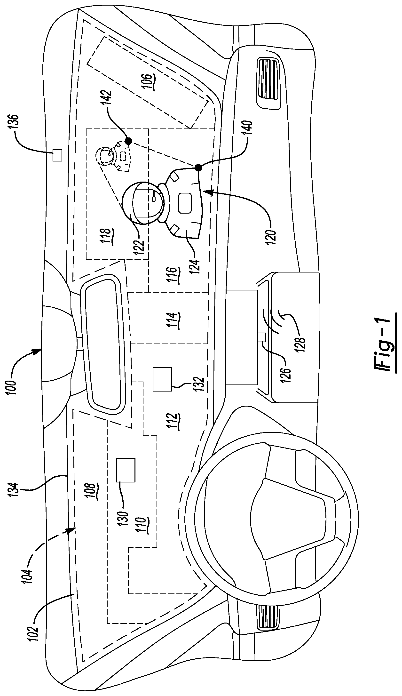 Patent US12504936 Figure 1 – Windshield having zonal displays
