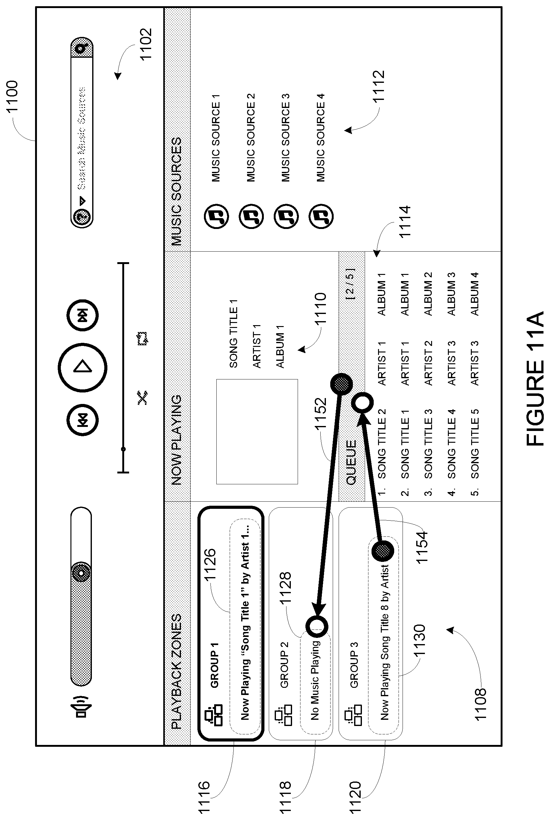 Patent US12504946 Figure 11 – Playback transfer in a media playback system
