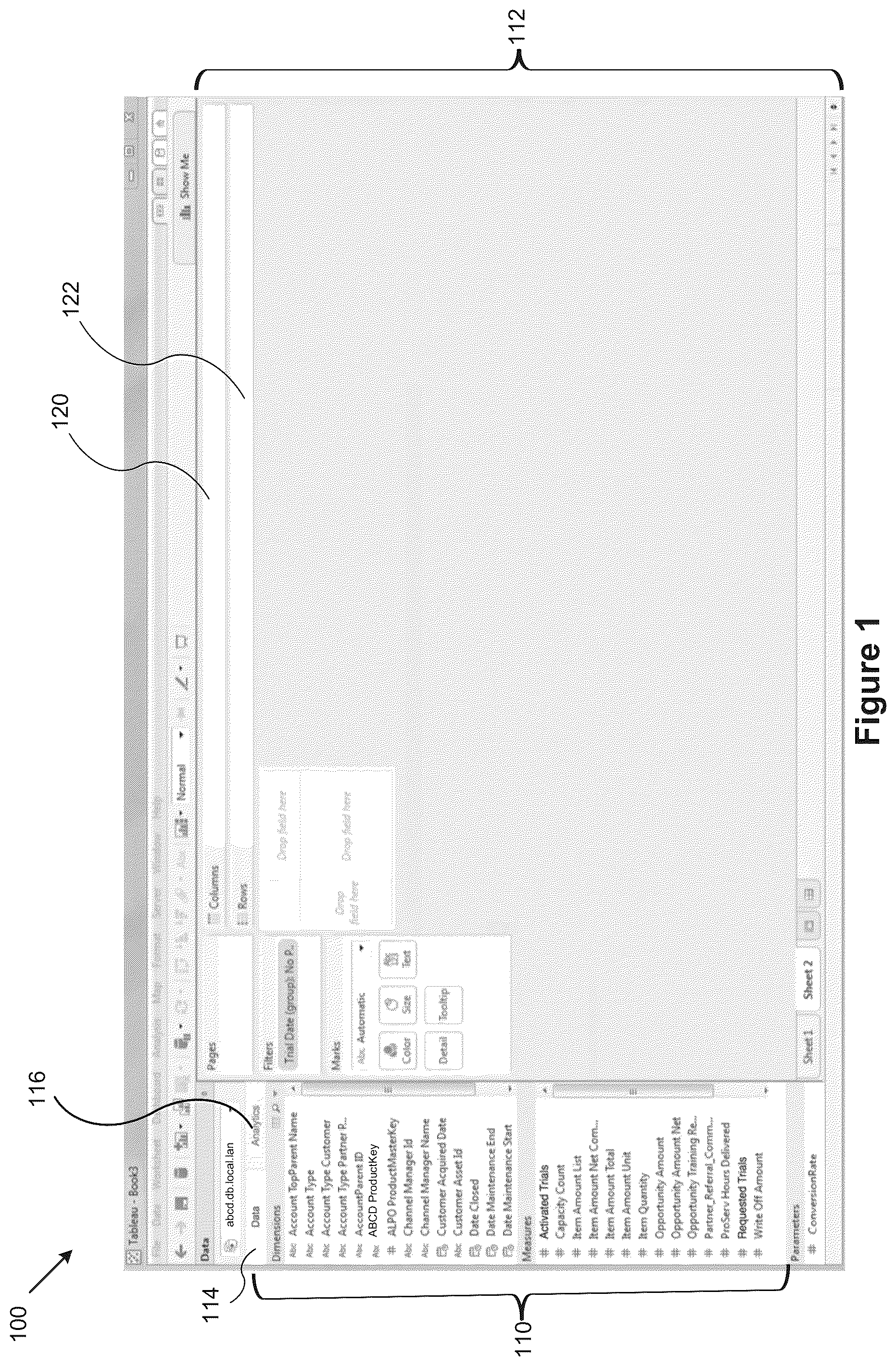 Patent US12504982 — Data visualization user interface with summary popup that includes interactive objects — Figure 1