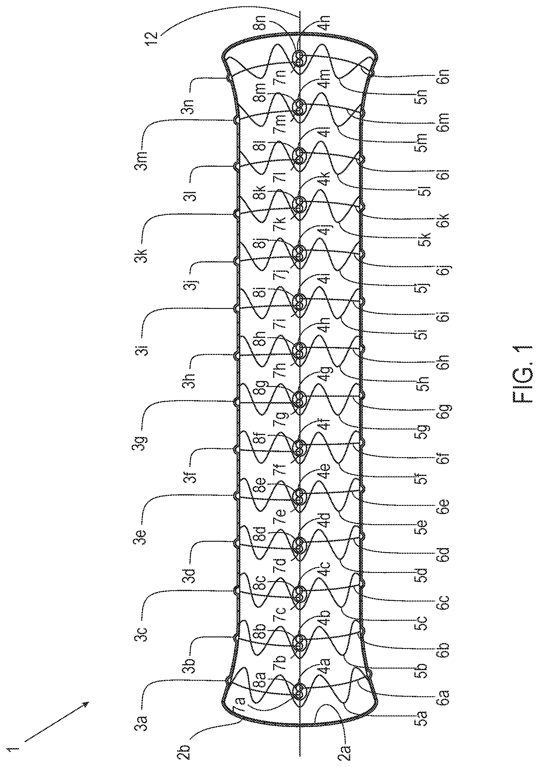 Patent US12508118 — Stent graft systems with restraints in channels and methods thereof — Figure 1