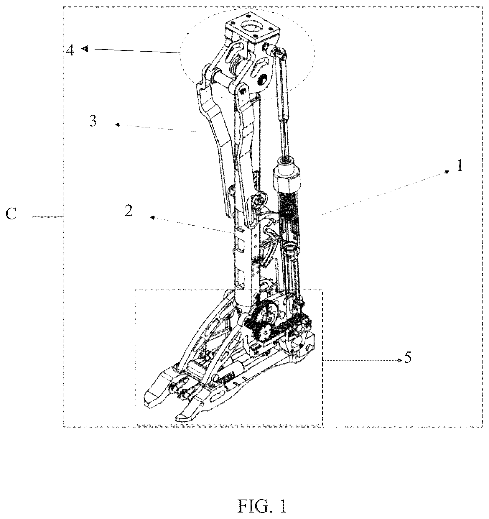 Patent US12508136 — Transfemoral prosthesis for walking, sitting- standing, stair climbing — Figure 1