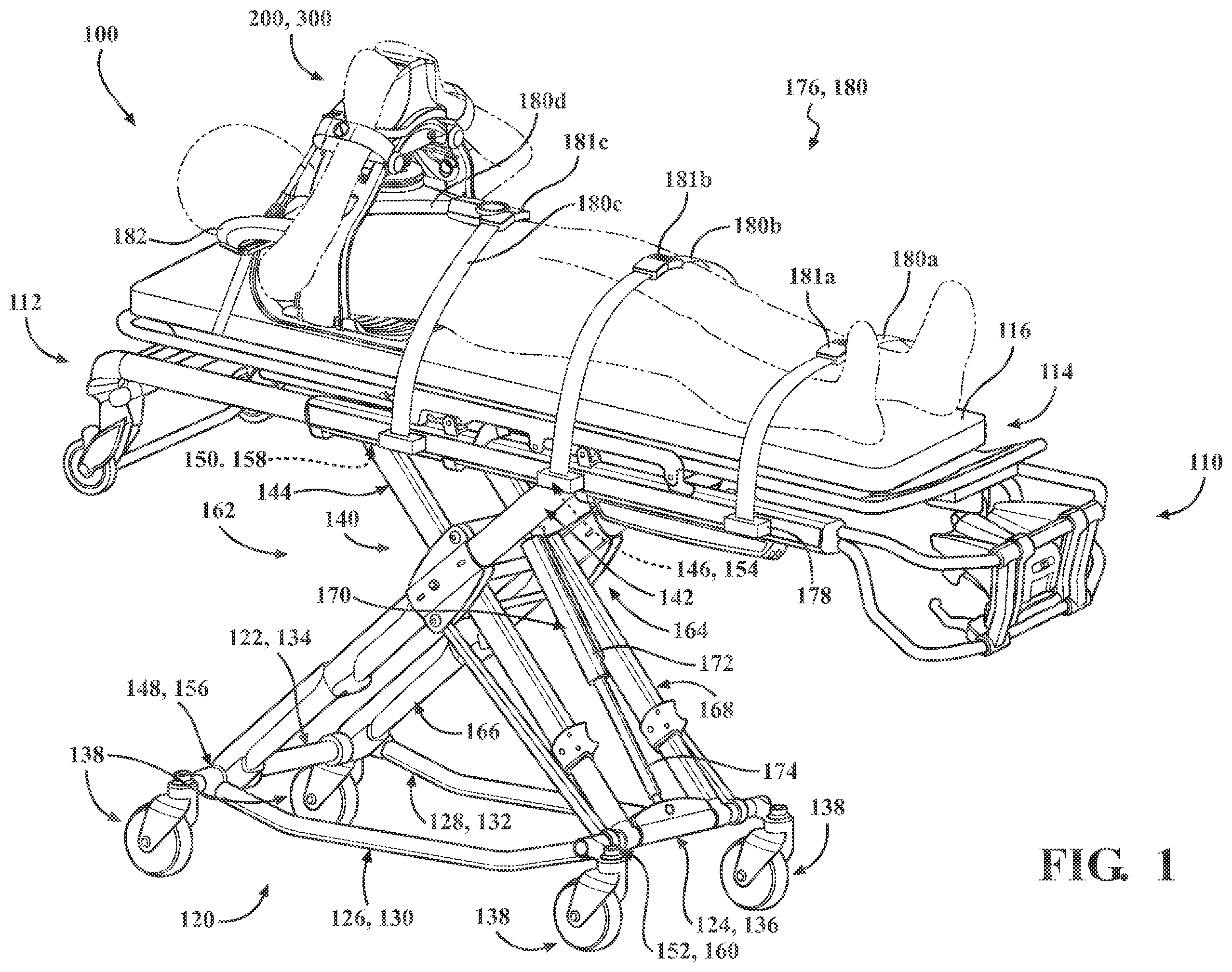 Patent US12508204 — Chest compression system retainer with shoulder brace for use with a patient transport apparatus — Figure 1