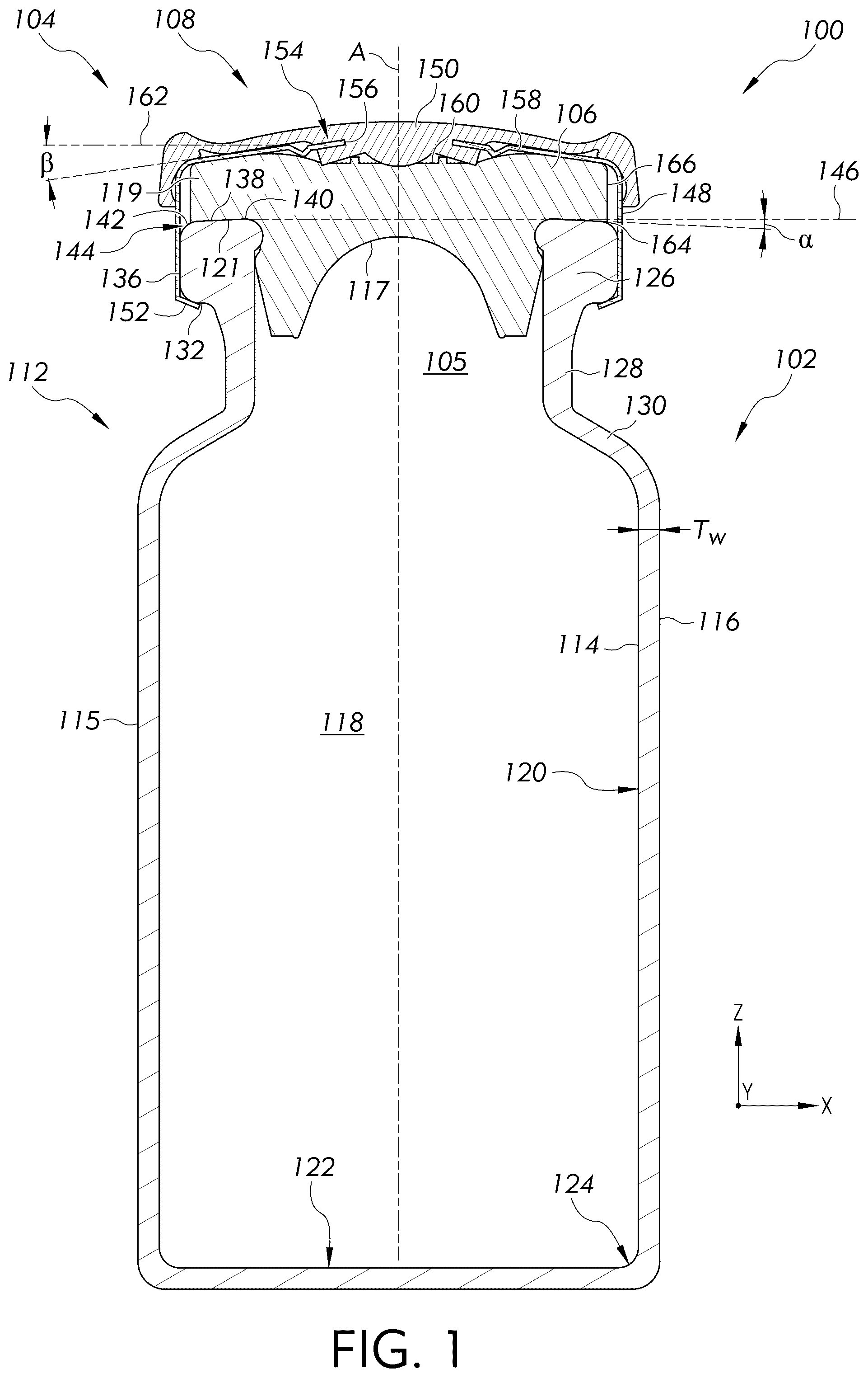 Patent US12508207 — Container closure system and sealing assemblies for maintaining seal integrity at low storage temperatures — Figure 1