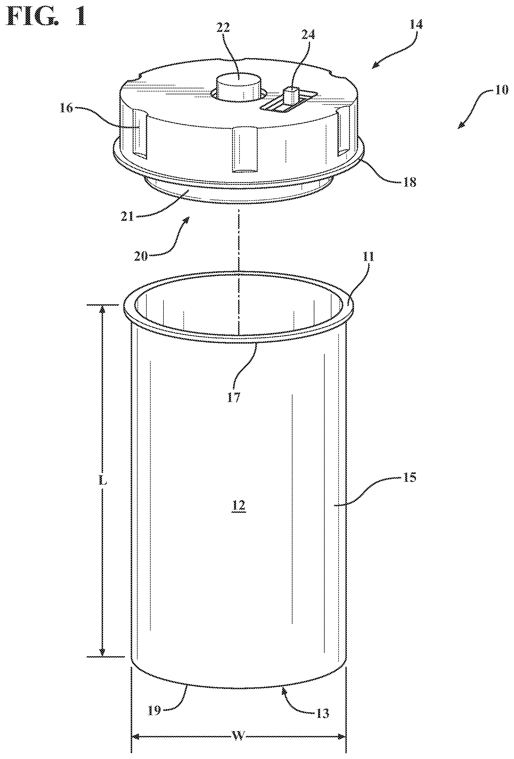 Patent US12508210 — Container having a cap with recordable device and improved packaging profile — Figure 1