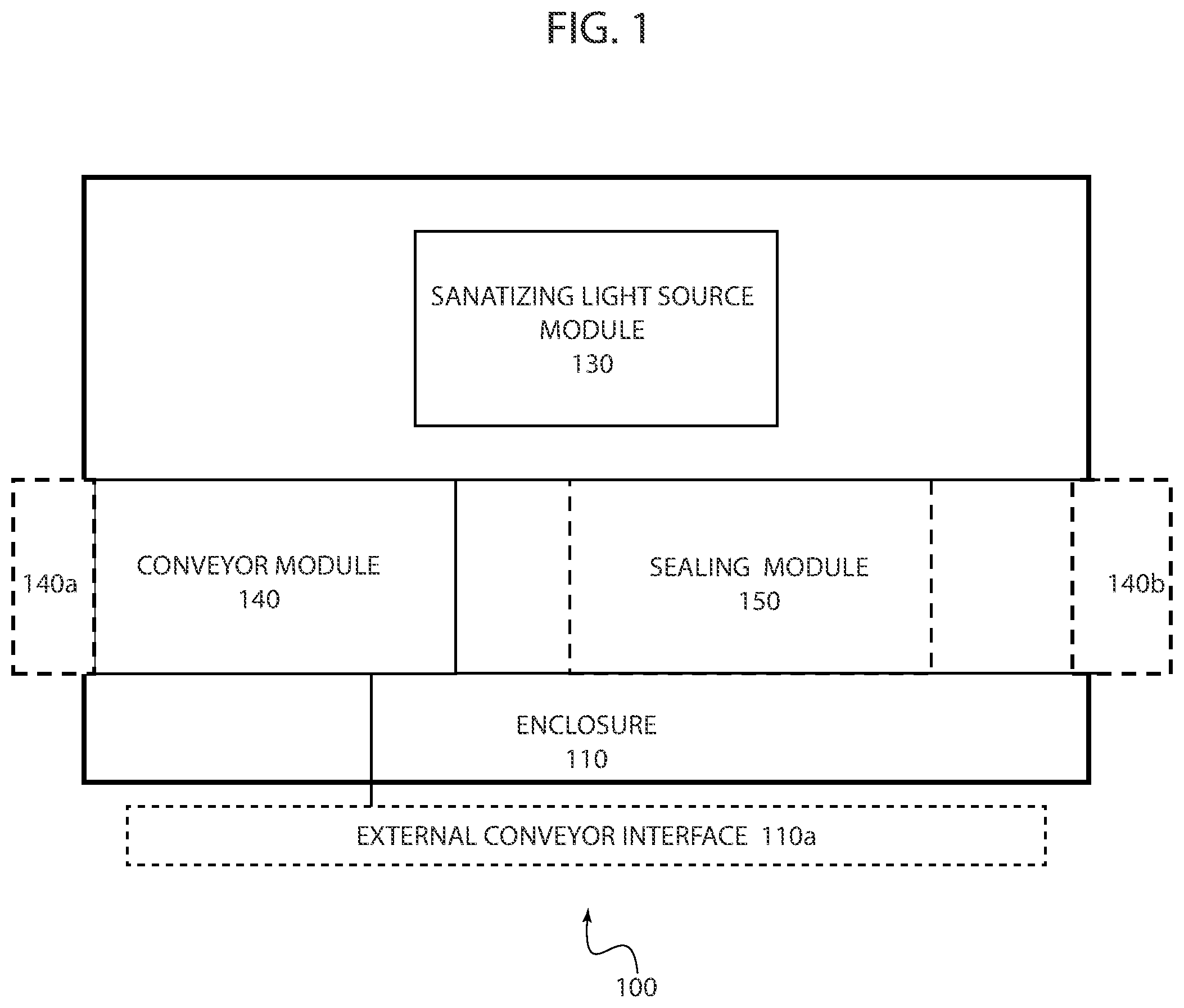 Patent US12508332 — Sanitizing light assembly and conveyor system — Figure 1
