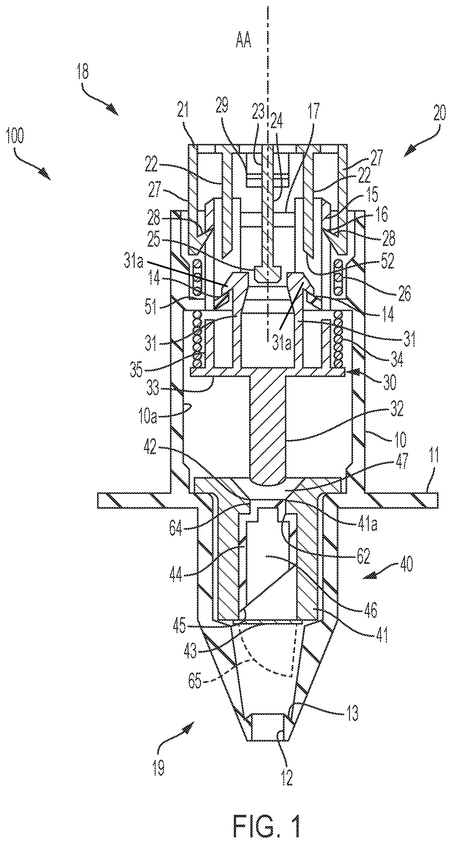 Patent US12508377 — Nasal delivery device with trigger and spring-loaded activator — Figure 1