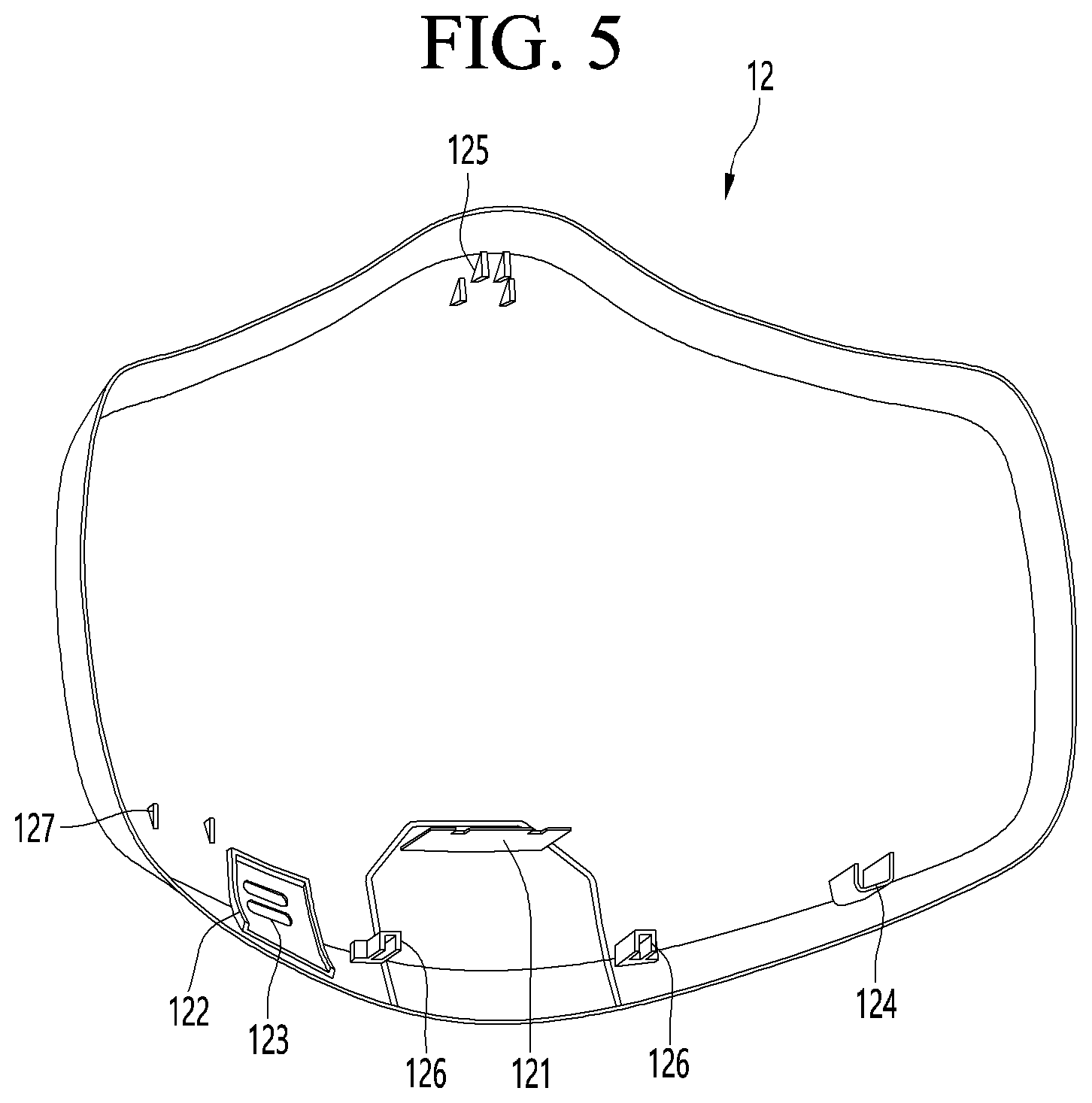 Patent US12508451 Figure 5 – Mask apparatus with rear surface inlet and outlet