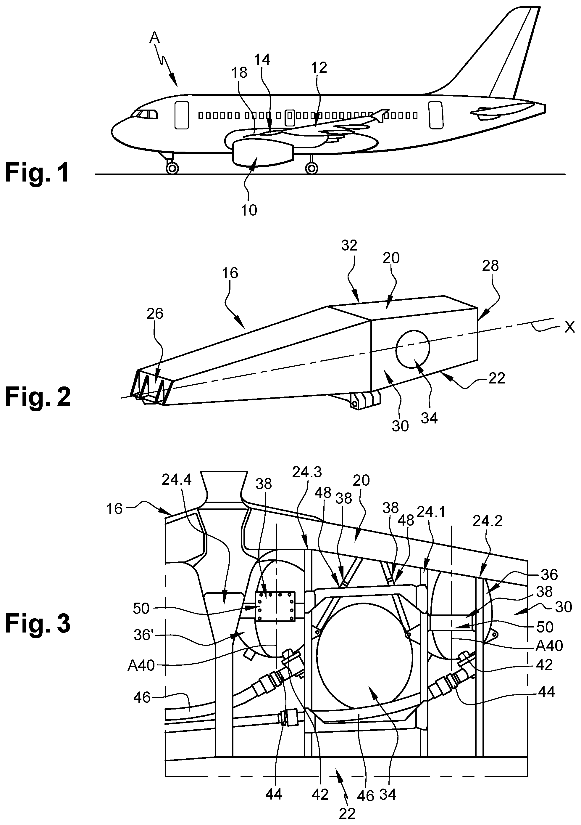 Patent US12508454 — Aircraft pylon equipped with a guidance system for mounting or dismounting a tank and method of mounting/dismounting said tank — Figure 1