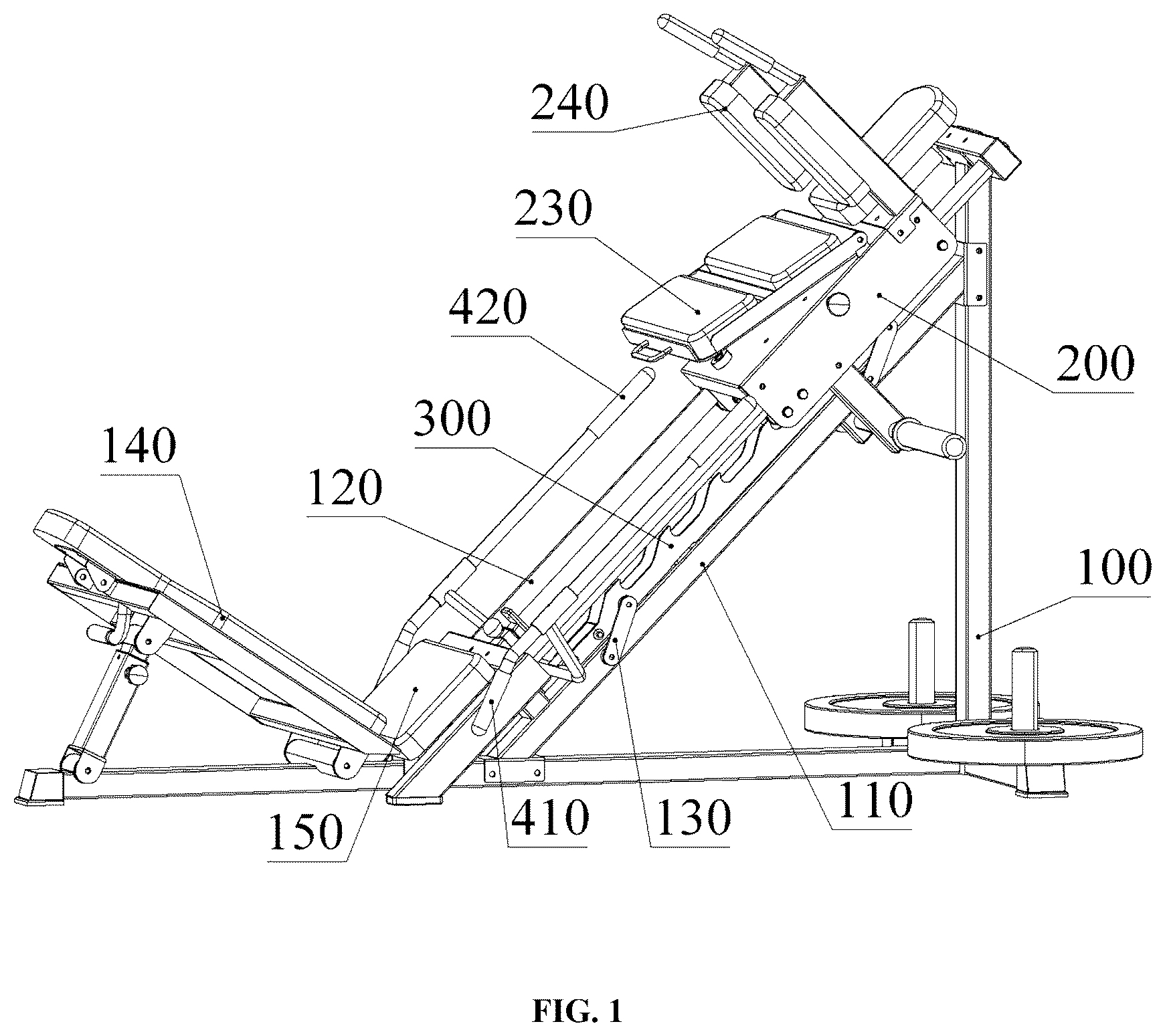 Patent US12508465 — Leg exercise device with emergency braking — Figure 1