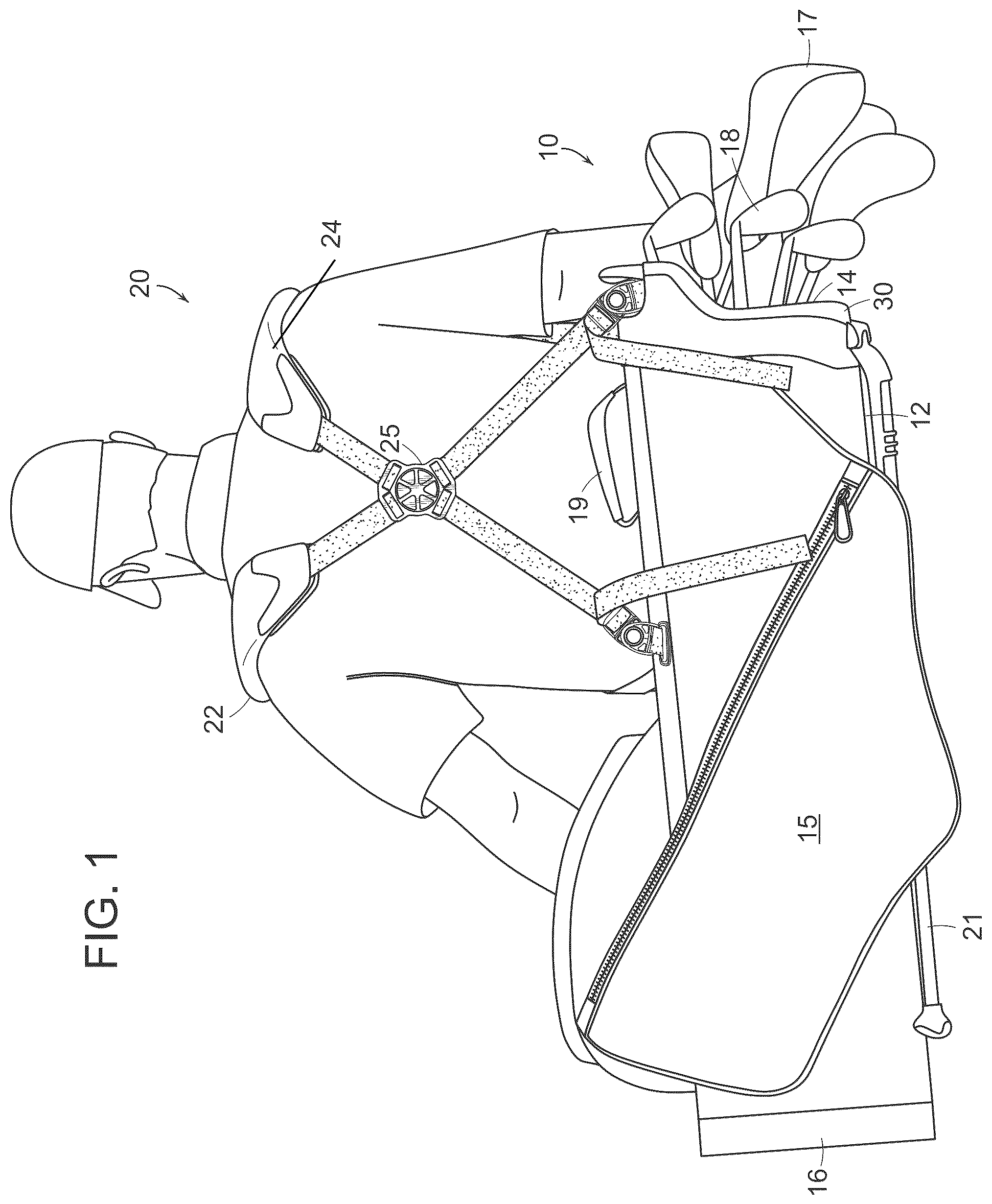 Patent US12508482 Figure 1 – Golf bag having lightweight top frame with three-dimensional printed structures