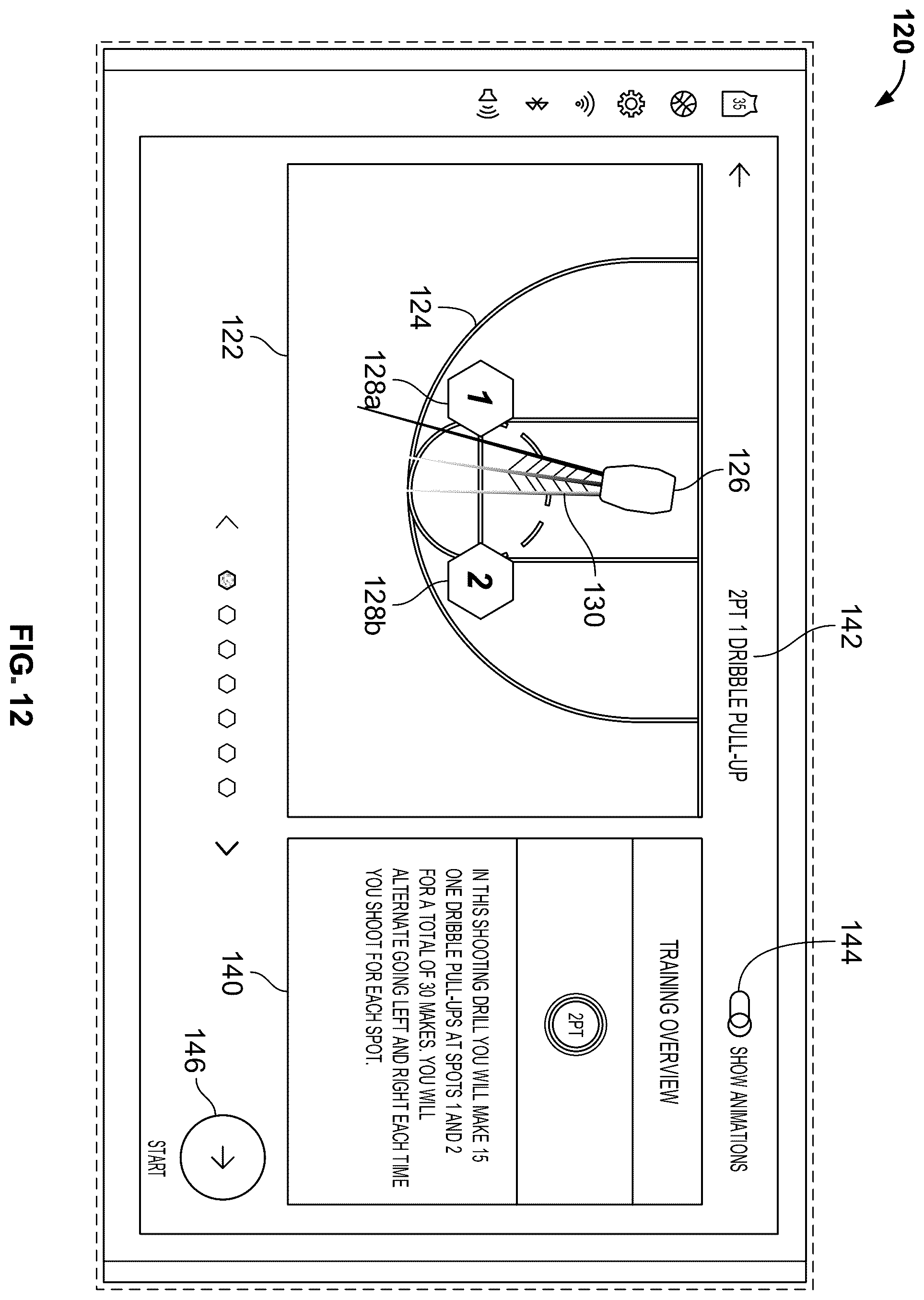 Patent US12508485 Figure 12 – Basketball training system