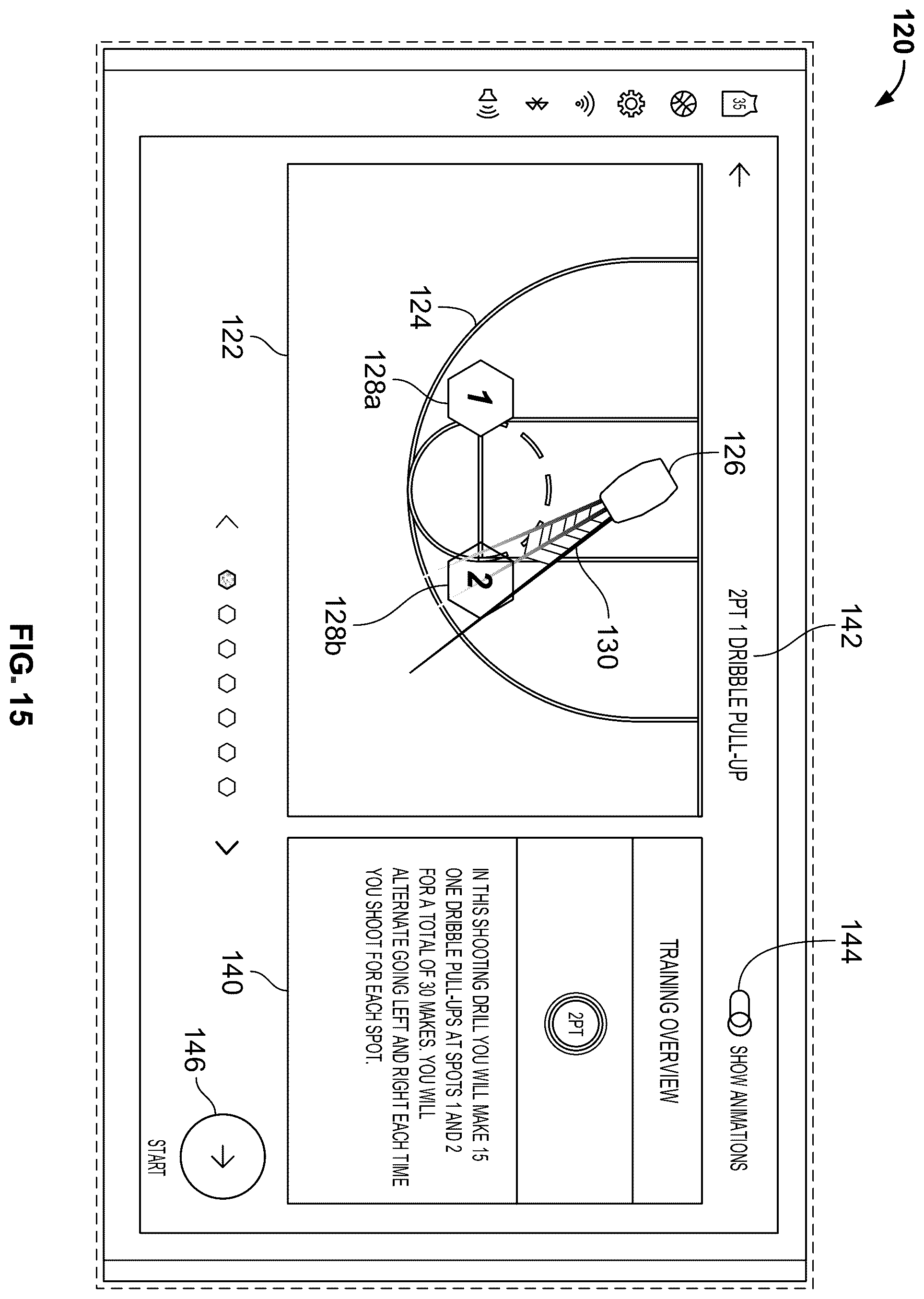 Patent US12508485 Figure 15 – Basketball training system