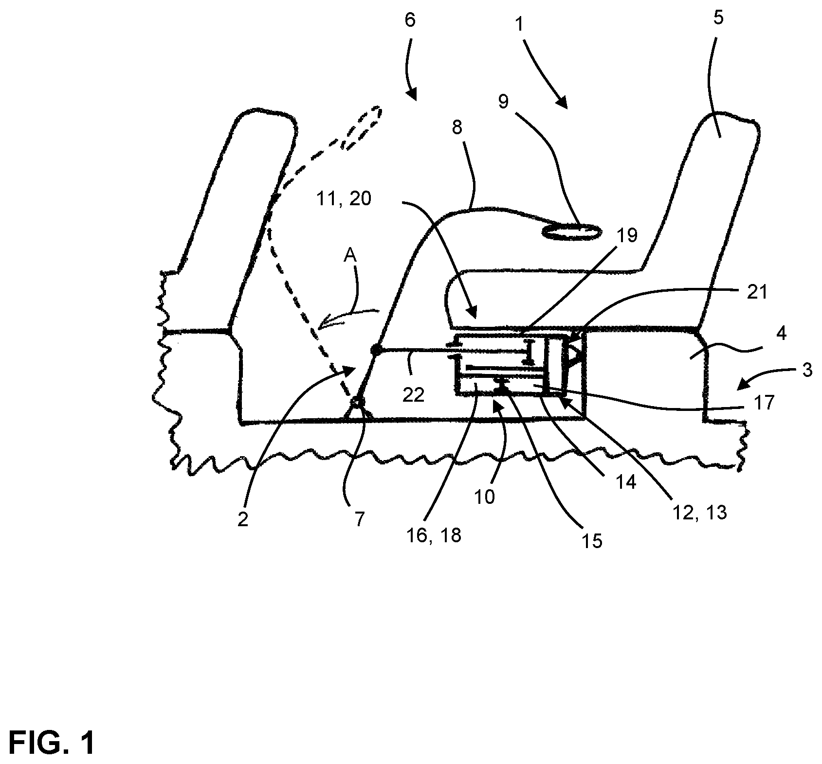 Patent US12508516 — Locking unit for a passenger restraint device, amusement ride passenger unit comprising a passenger restraint device and a locking unit, and method for functional testing of a locking unit — Figure 1
